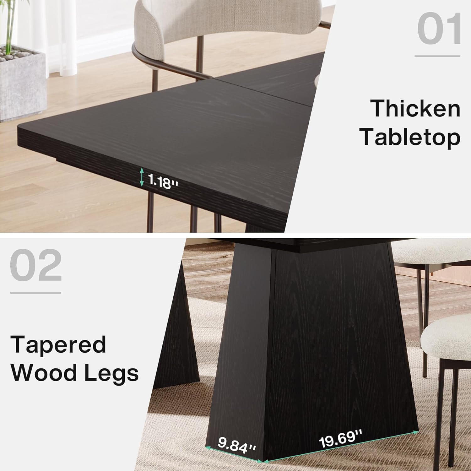 Tribesigns Dining Table for 6, Farmhouse Rectangular Table Kitchen Table with Double Pedestal