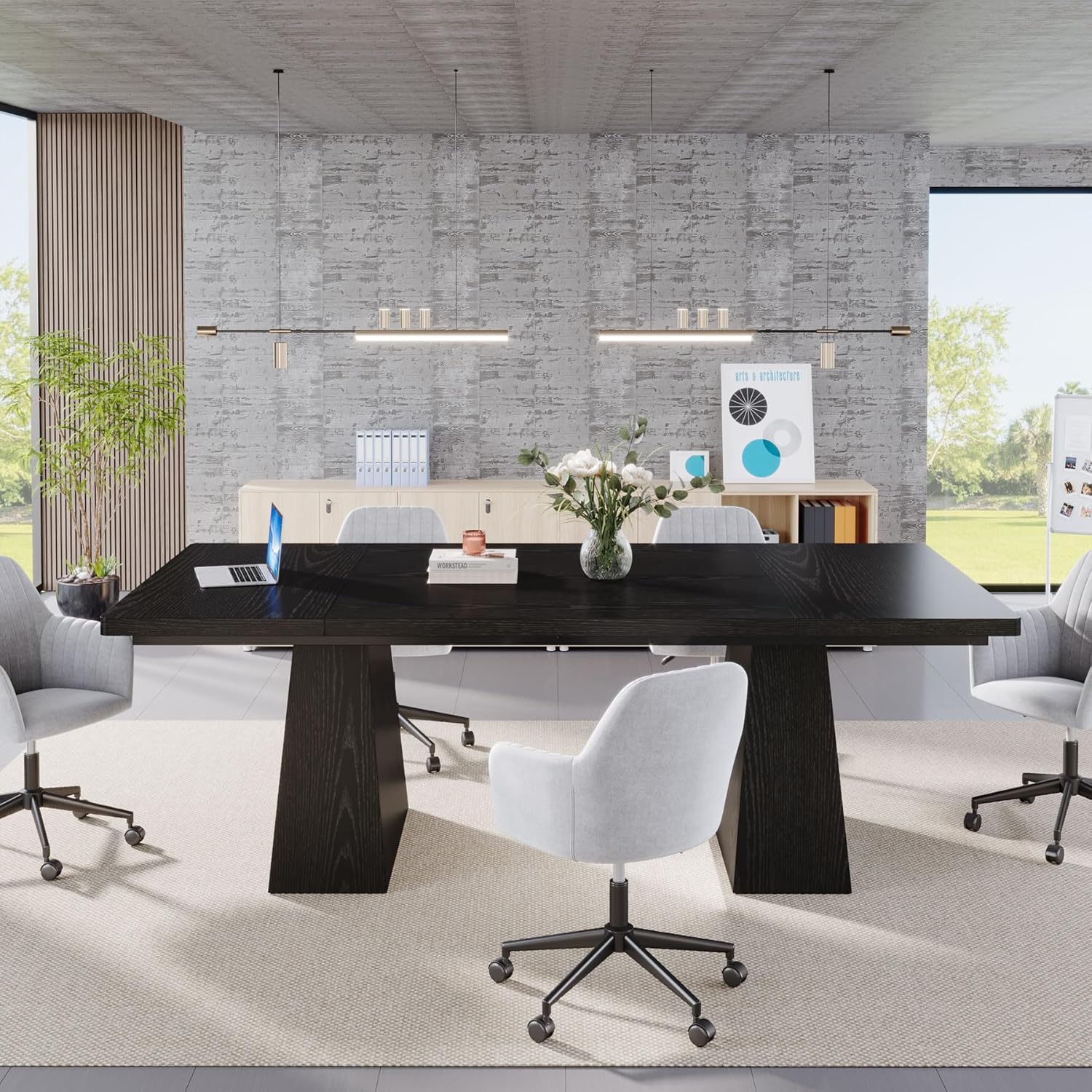 Tribesigns Dining Table for 6, Farmhouse Rectangular Table Kitchen Table with Double Pedestal