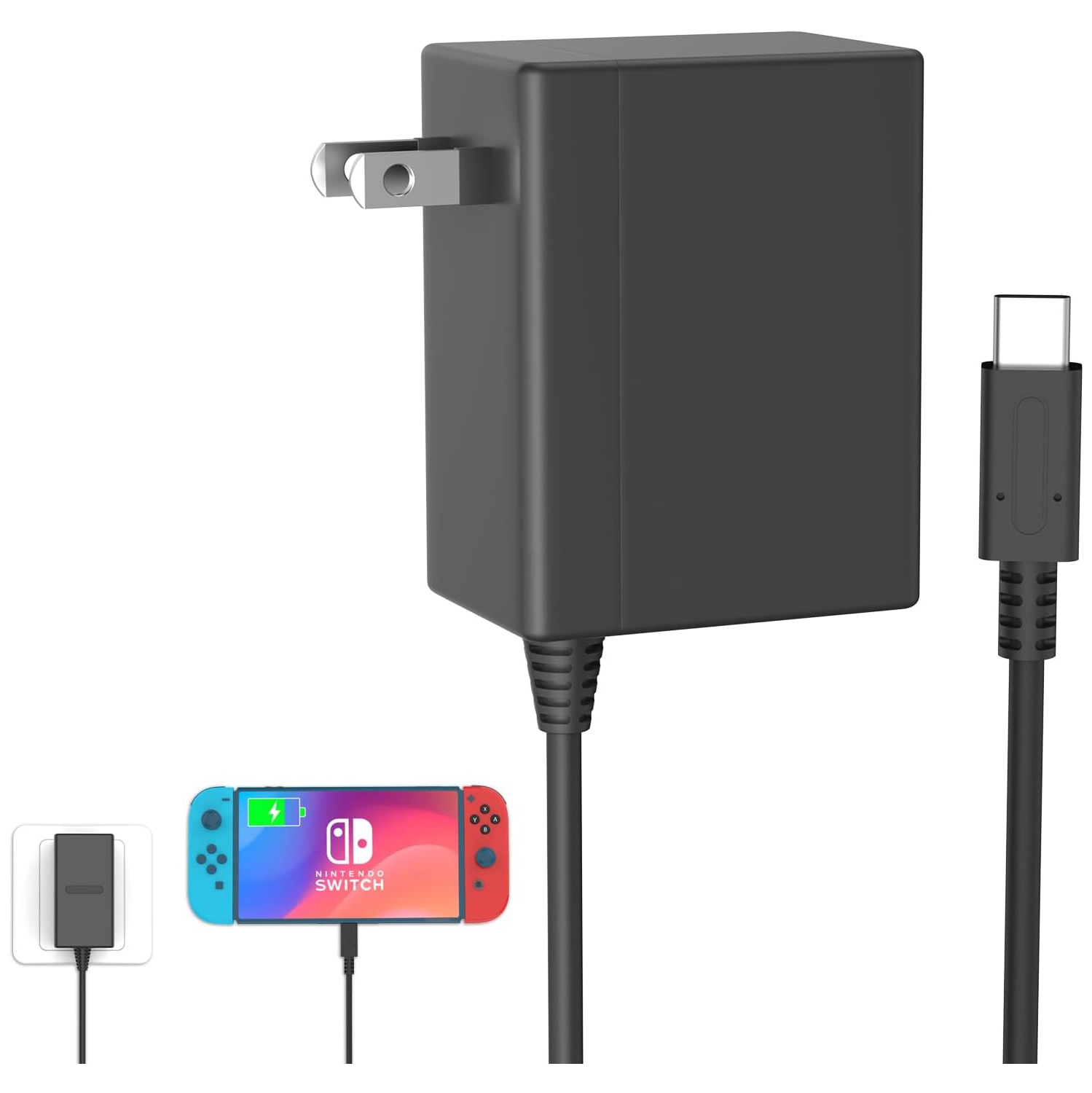 Nintendo Switch Charger, Fast 15V/2.6A AC Adapter – Compatible with Switch OLED & Lite, TV Mode Support, 5FT USB-C Cable, 2.5H Rapid Charging