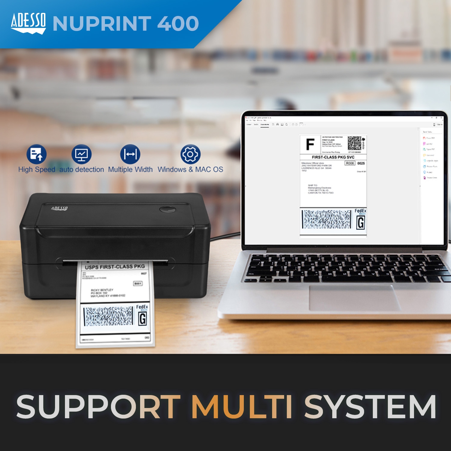 Adesso NuPrint 400 Receipt Label Thermal Printer - 4"