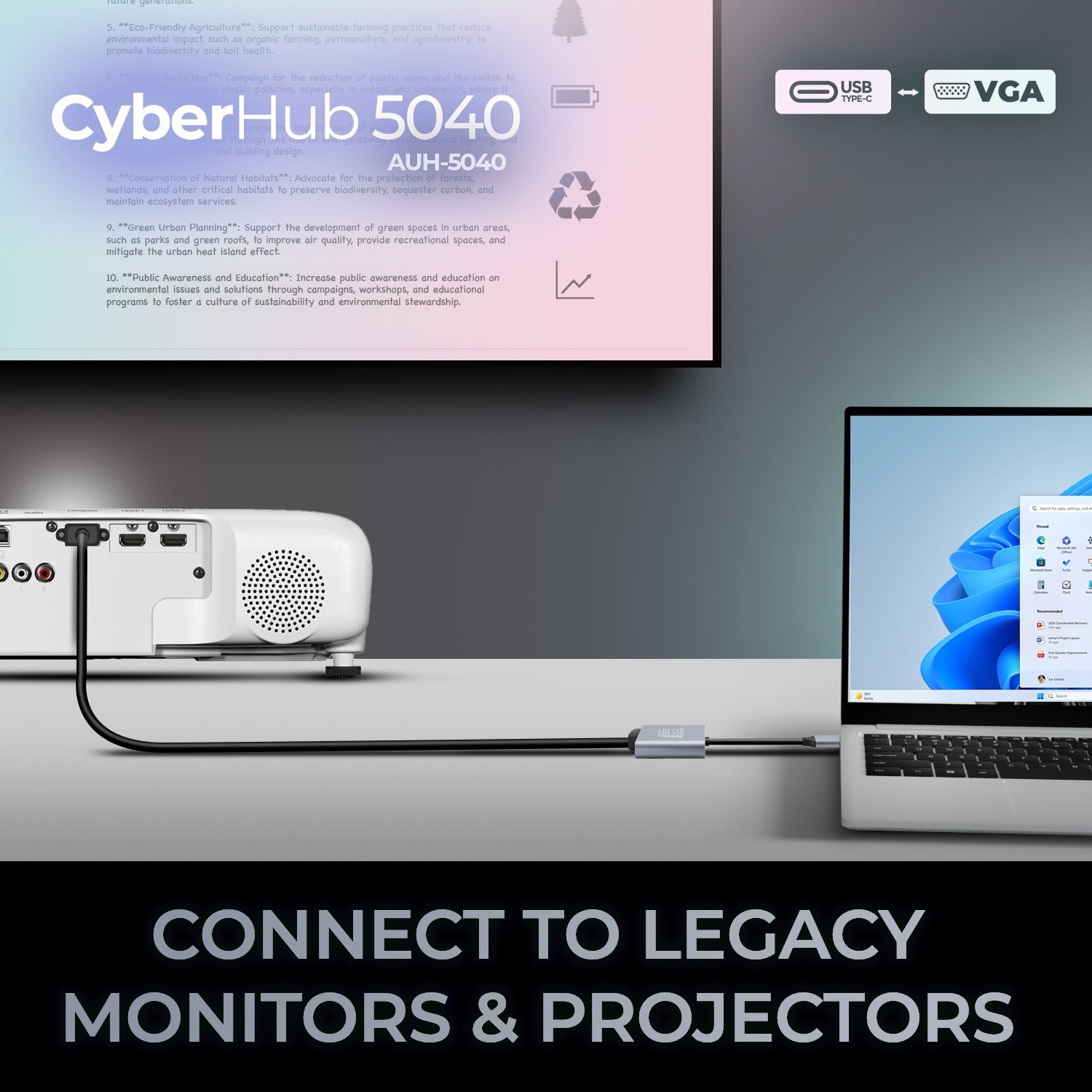 Adesso CyberHub 5040 USB-C to VGA Adapter