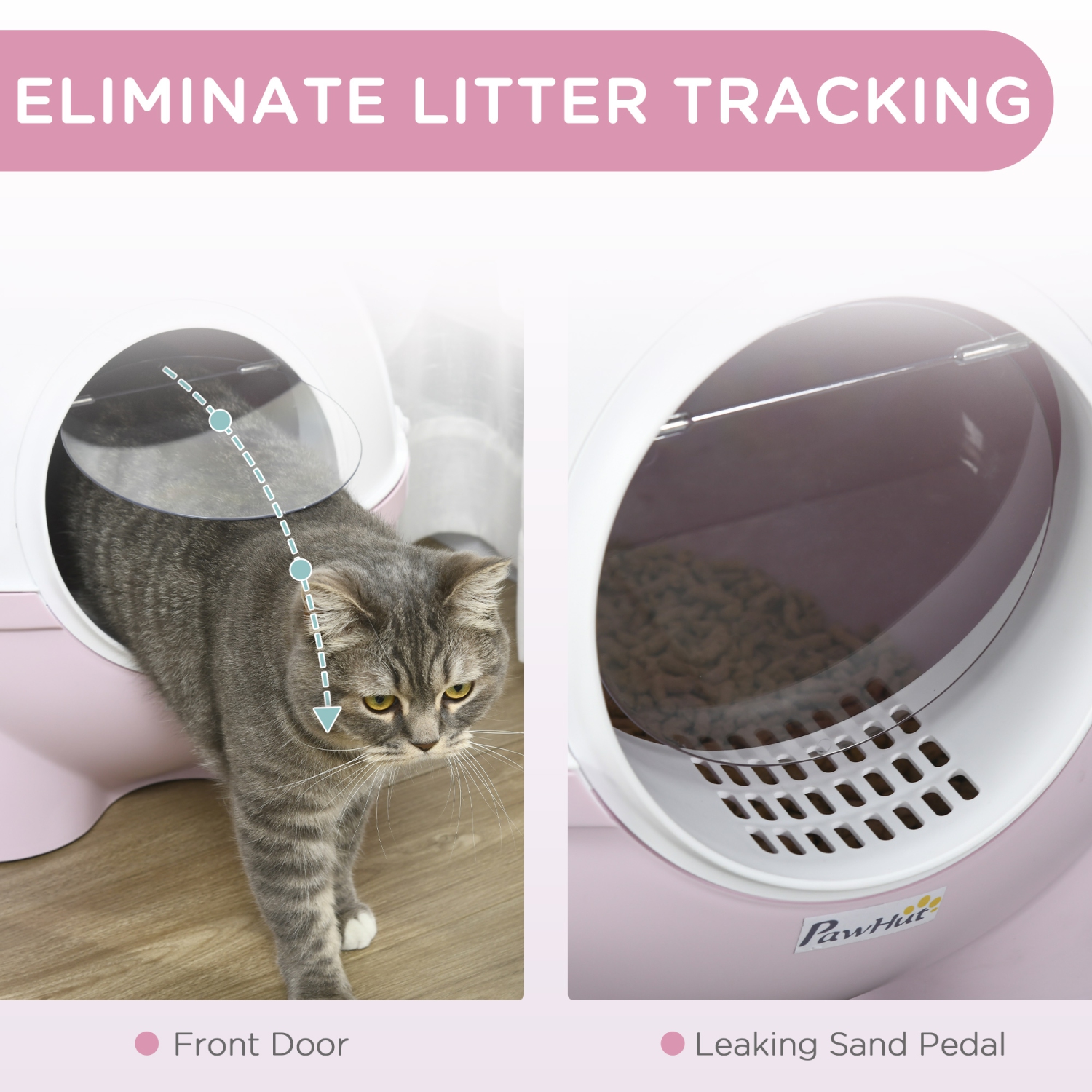 PawHut Cat Litter Box with Lid, Enclosed Kitty Litter Box with Scoop, Leaking Sand Pedal, Top Handle, Pink