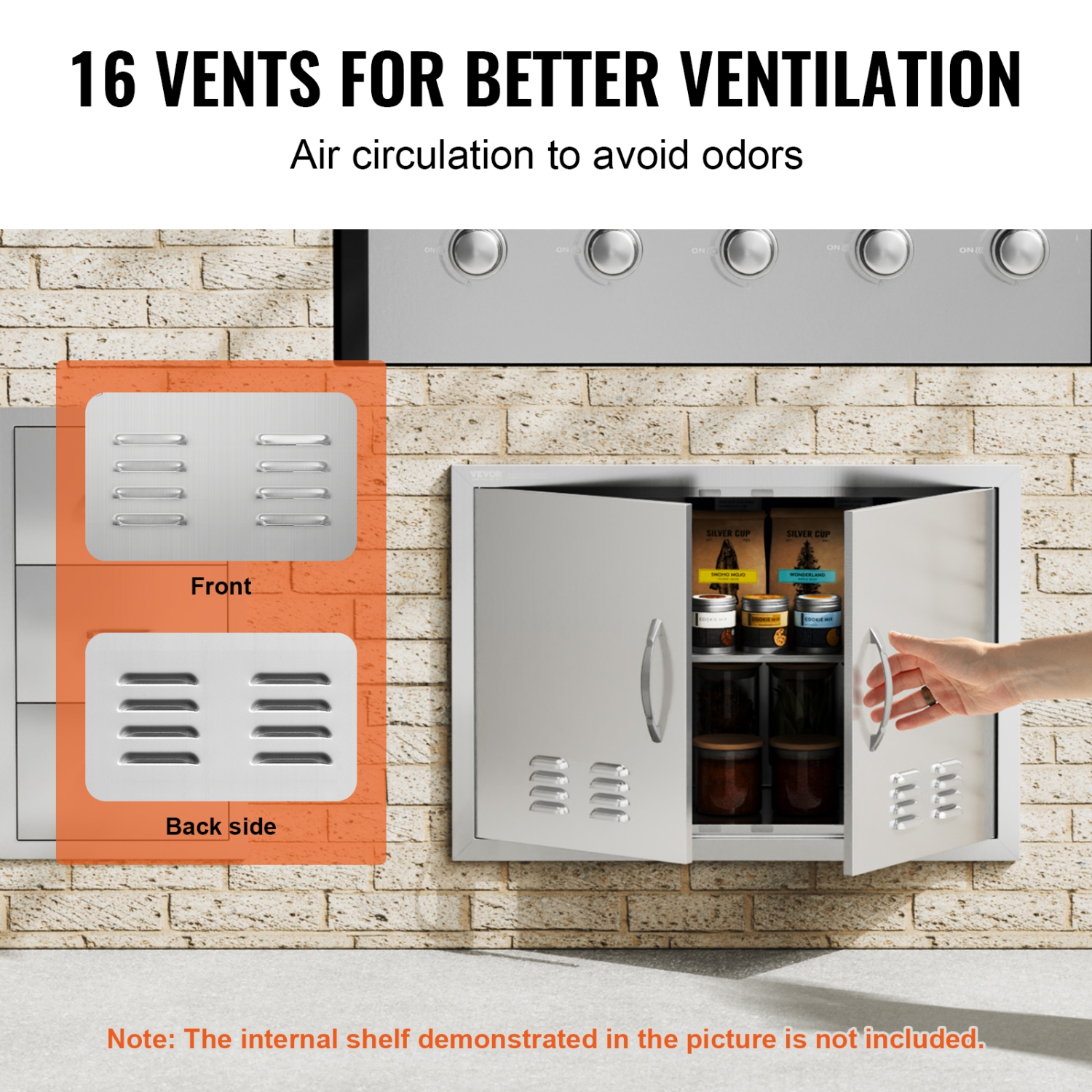 VEVOR 30W x 21H Inch BBQ Access Door, Double Outdoor Kitchen Door, Stainless Steel Flush Mount Door, Wall Vertical Door with Handles and Vents, for