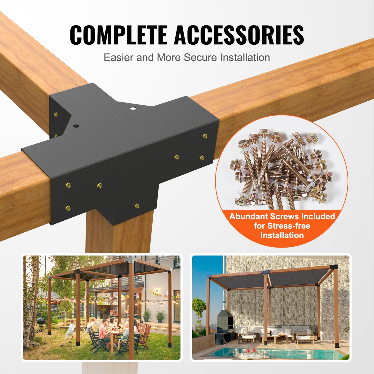 VEVOR 4"x 4"Pergola Bracket Kit(Inner Size 3.6x3.6), 2pcs 4-Way Heavy Duty Corner Bracket Woodworks DIY Post Base Kit, Easy Installation Wooden Beams