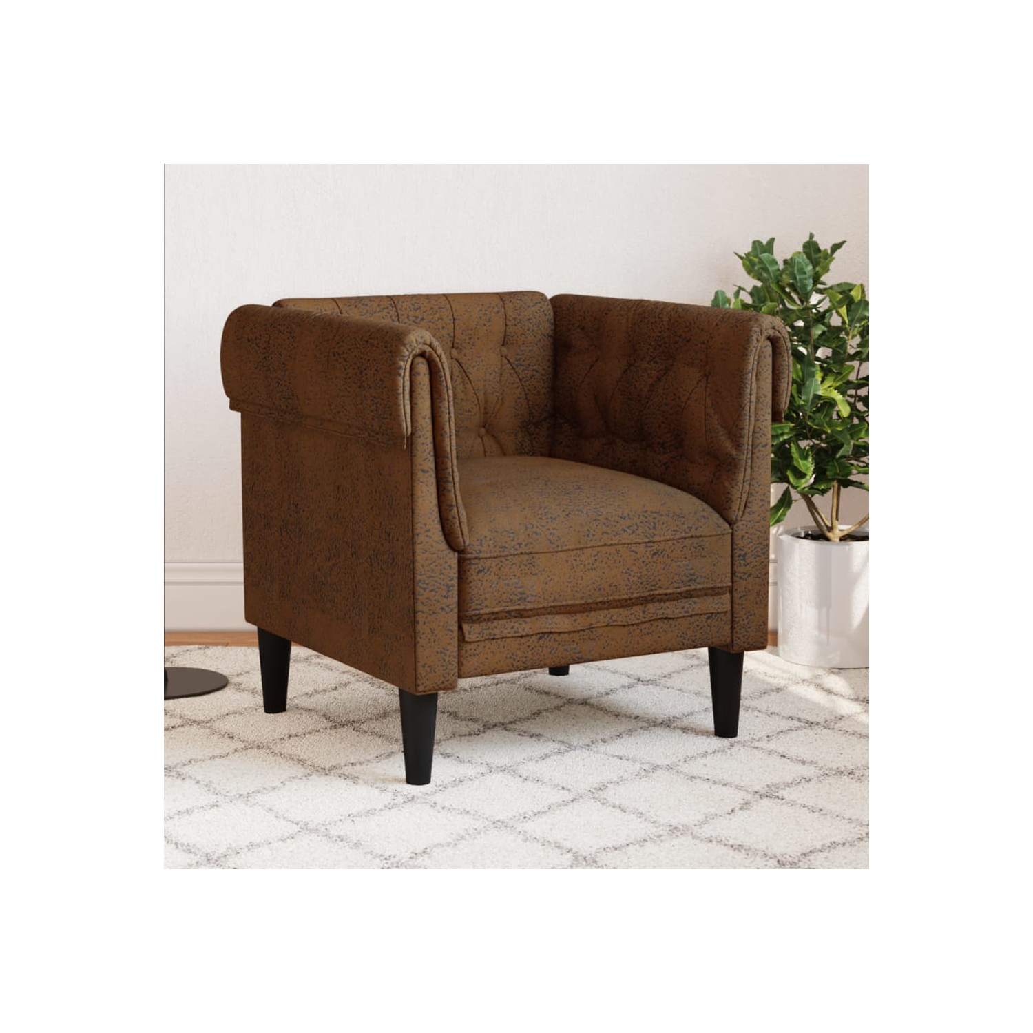 Fauteuil vidaXL Chesterfield en tissu brun