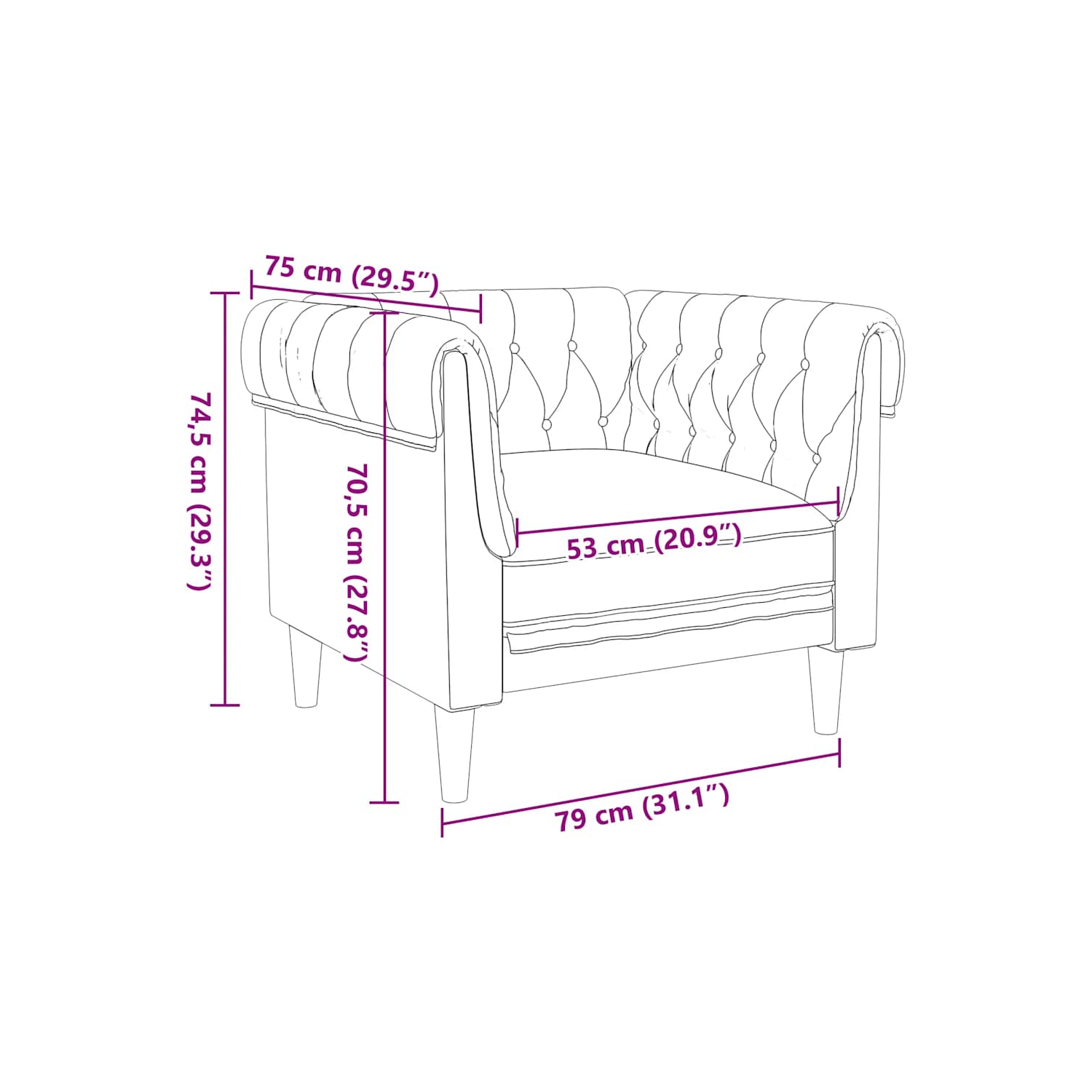 Fauteuil vidaXL Chesterfield en tissu brun