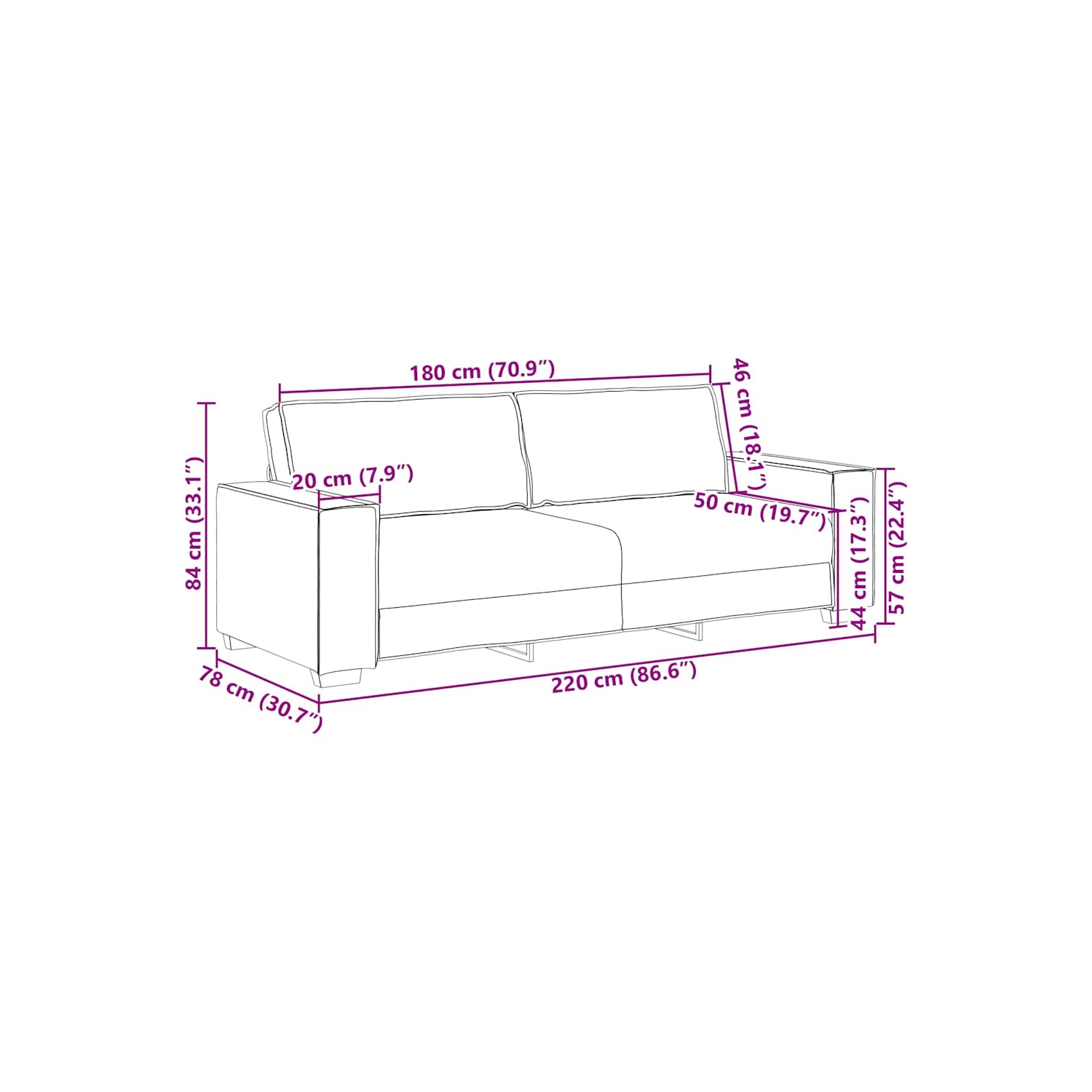 Canapé 3 places en velours 180&nbsp;cm gris foncé vidaXL