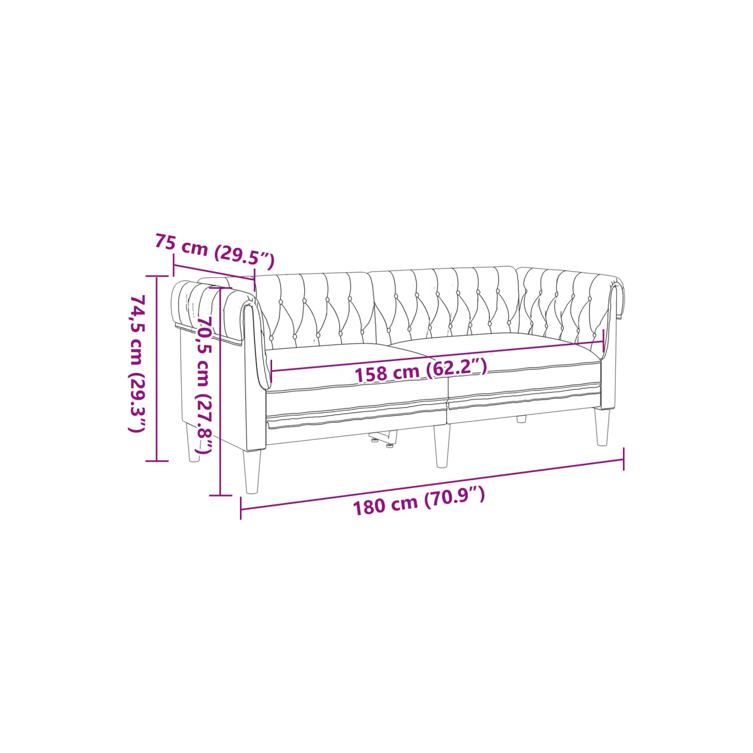 Canapé 2 places Chesterfield vidaXL, tissu brun