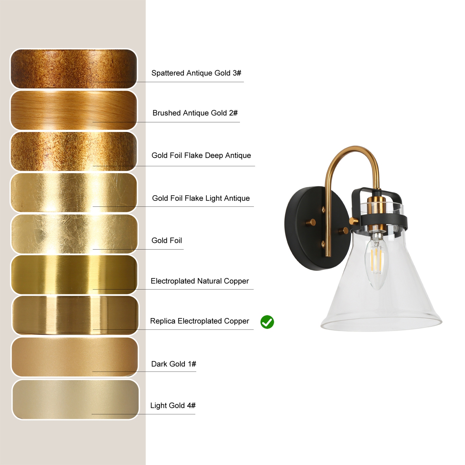 Uolfin 6.5-in W 1-Light Modern Matte Black and Brass Gold with Traditional Clear Glass Shade with Wall Sconce