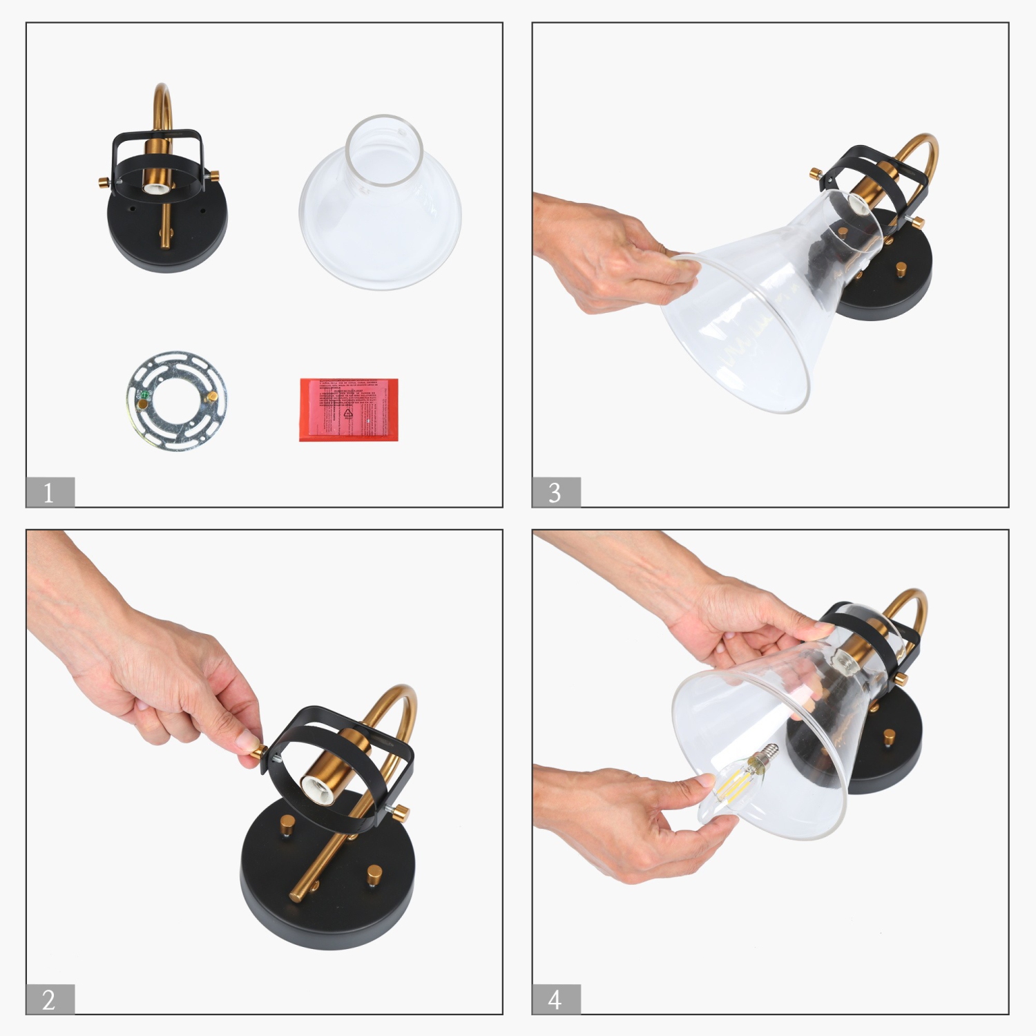 Uolfin 6.5-in W 1-Light Modern Matte Black and Brass Gold with Traditional Clear Glass Shade with Wall Sconce