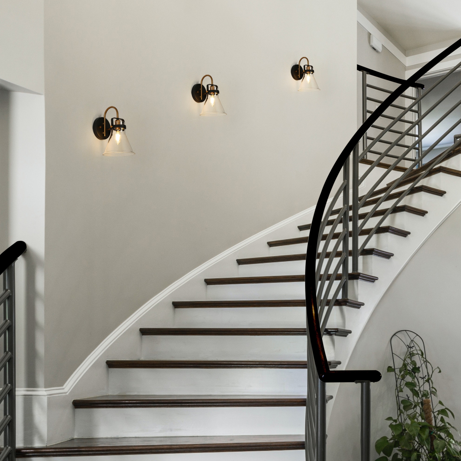 Uolfin 6.5-in W 1-Light Modern Matte Black and Brass Gold with Traditional Clear Glass Shade with Wall Sconce