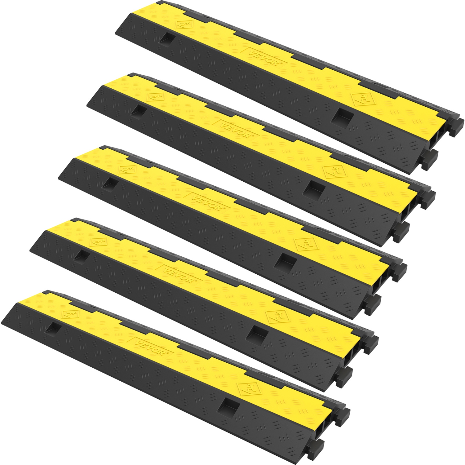 VEVOR 5 Packs 2 Channels Cable Protector Ramp, Speed Bump Hump, Rubber Modular Speed Bump Rated 11000 LBS Load Capacity, Protective Wire Cord Ramp