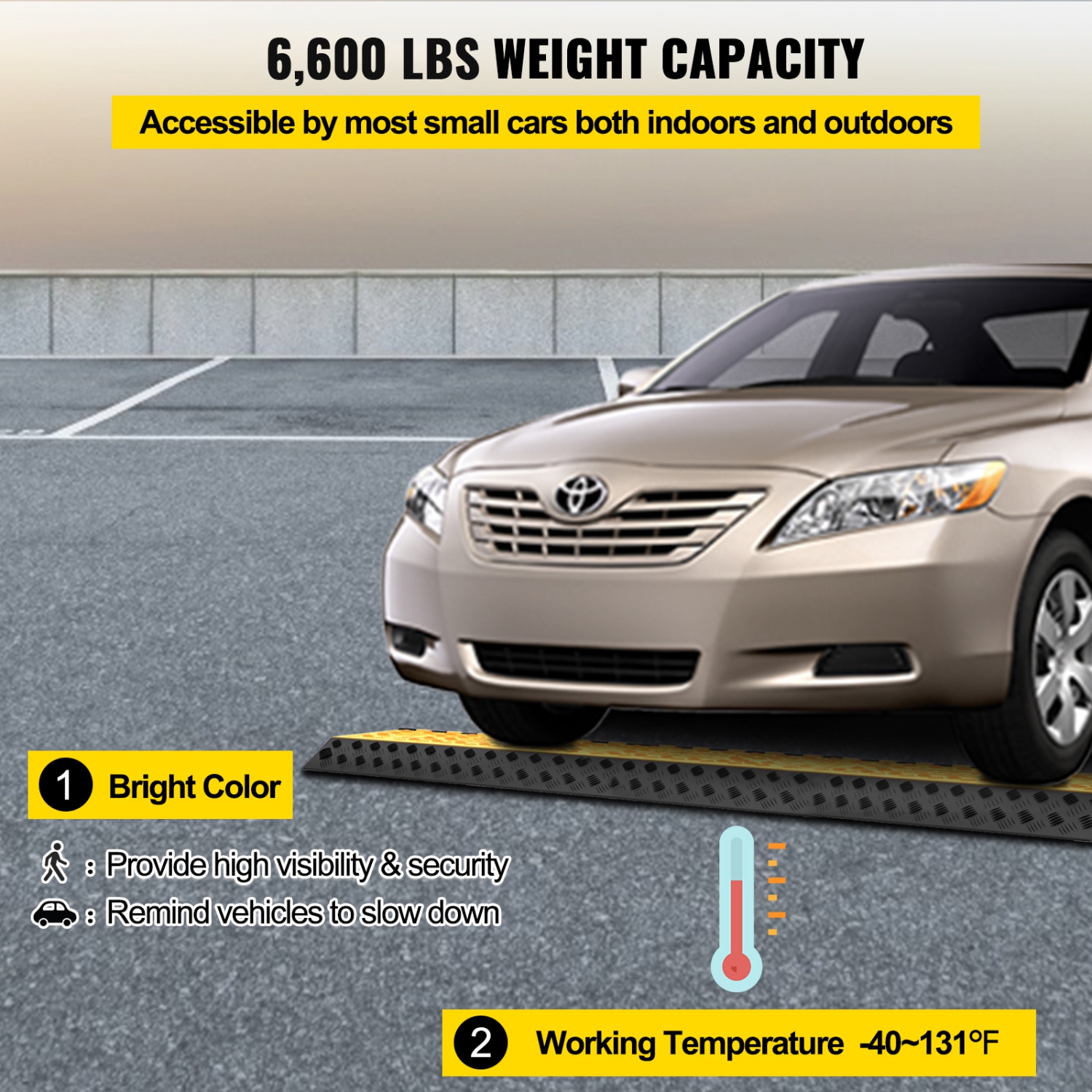 Protecteur de câble en caoutchouc VEVOR à 3 canaux, 2 rampe de protection durable de 2,3 cordon pour les entrées de garage, capacité 6600&nbsp;lb