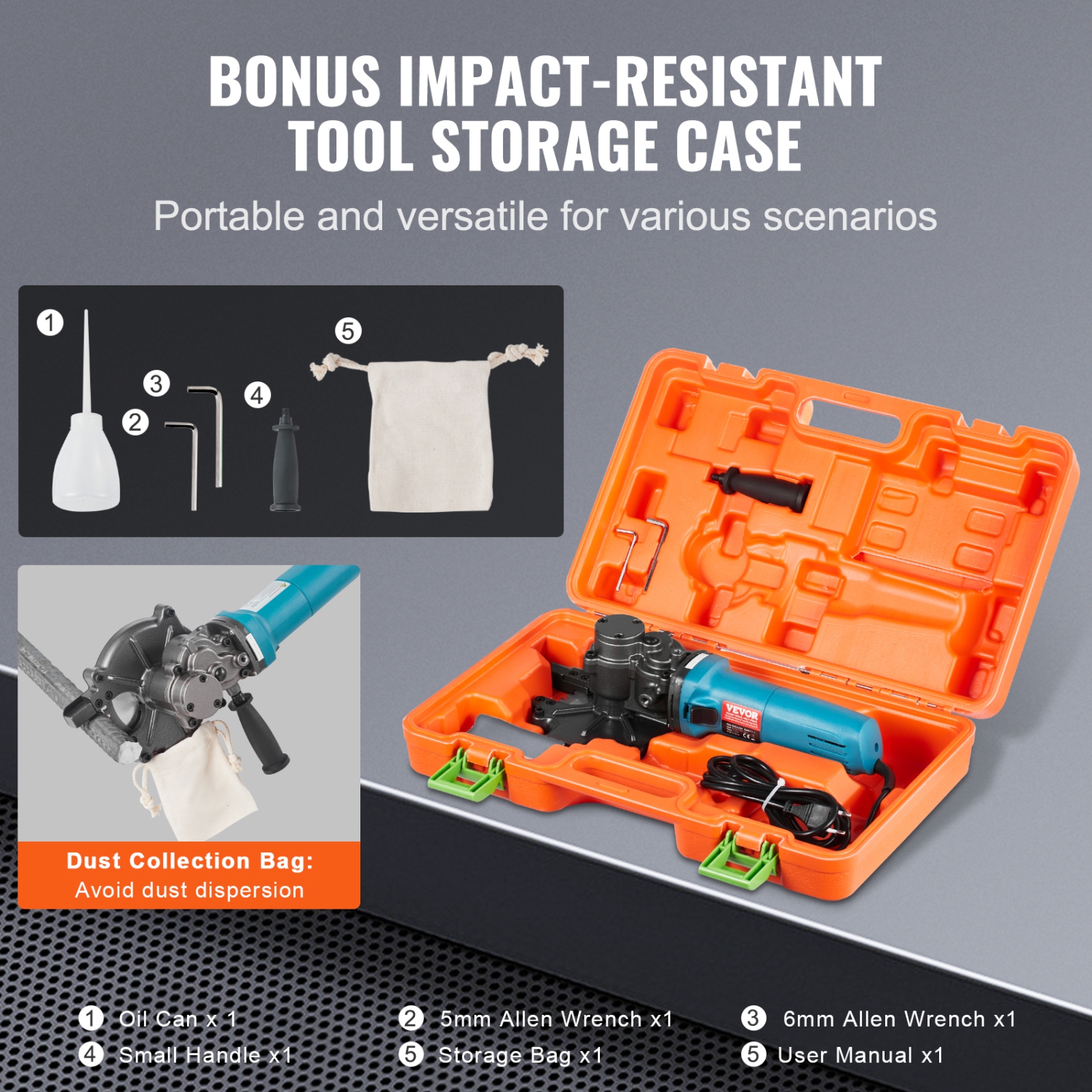 VEVOR 1100W Electric Rebar Cutter, Portable Rebar Cutter, Cutting up to 3/2 inch Rebar, High Power Steel Concrete Rebar Cutter with Auxiliary Small