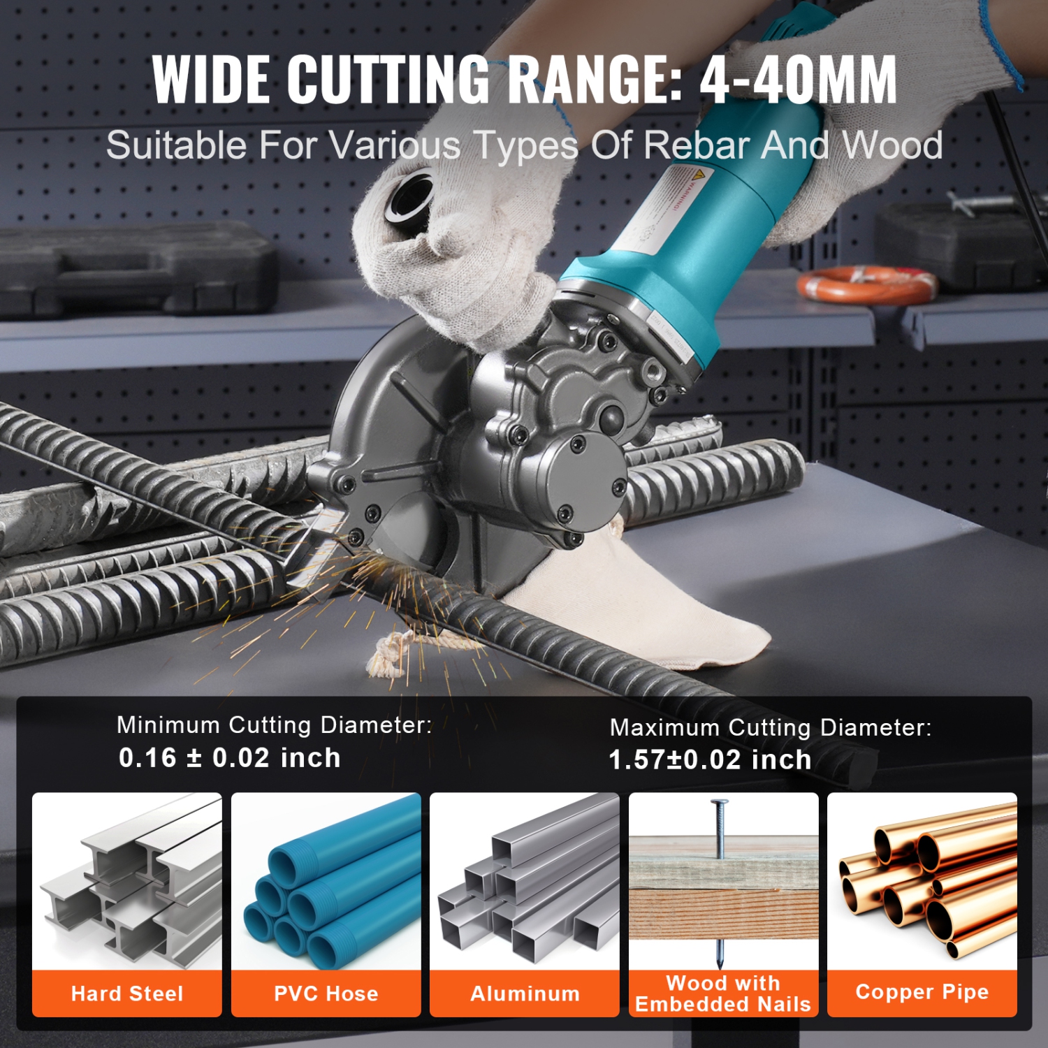 VEVOR 1100W Electric Rebar Cutter, Portable Rebar Cutter, Cutting up to 3/2 inch Rebar, High Power Steel Concrete Rebar Cutter with Auxiliary Small