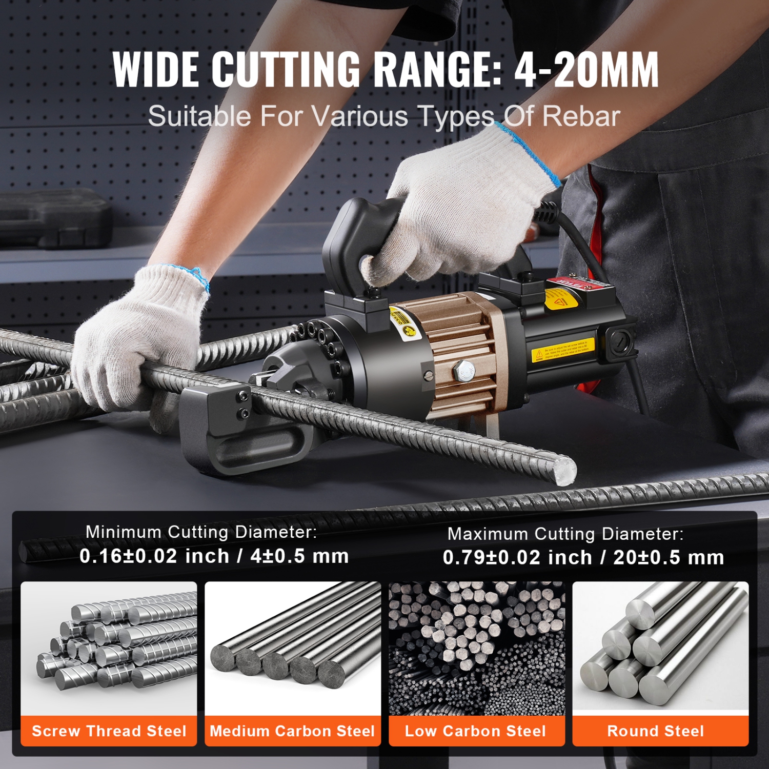 VEVOR 1000W Electric Hydraulic Rebar Cutter, Portable Rebar Cutter,Cutting up to 3/4 Inch #6 4-20mm Rebar within 2.5 Seconds, High Power Steel Rebar