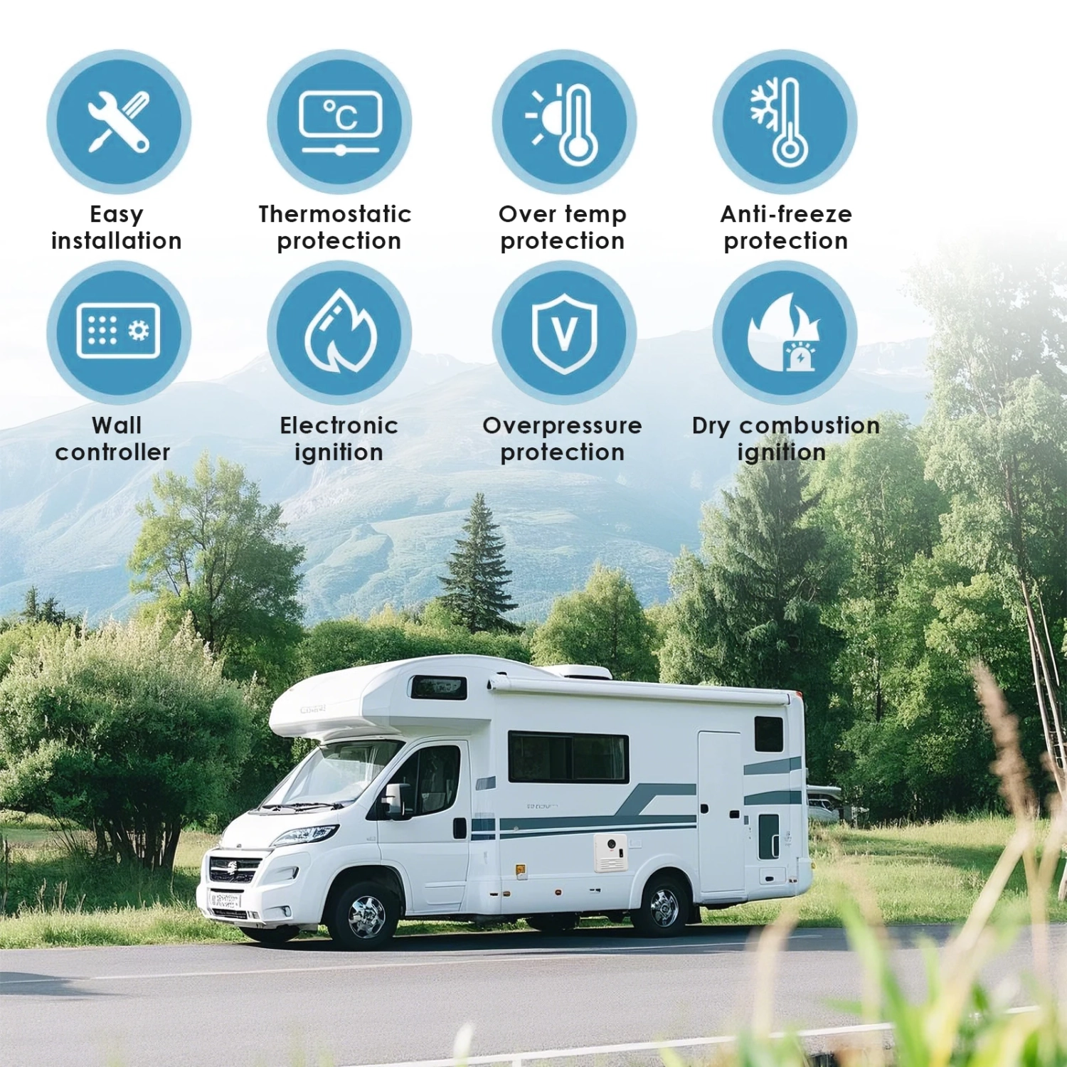 Chauffe-eau au propane instantané pour VR de 61000&nbsp;BTU, chauffe-eau électrique instantané pour camping avec porte blanche et contrôleur