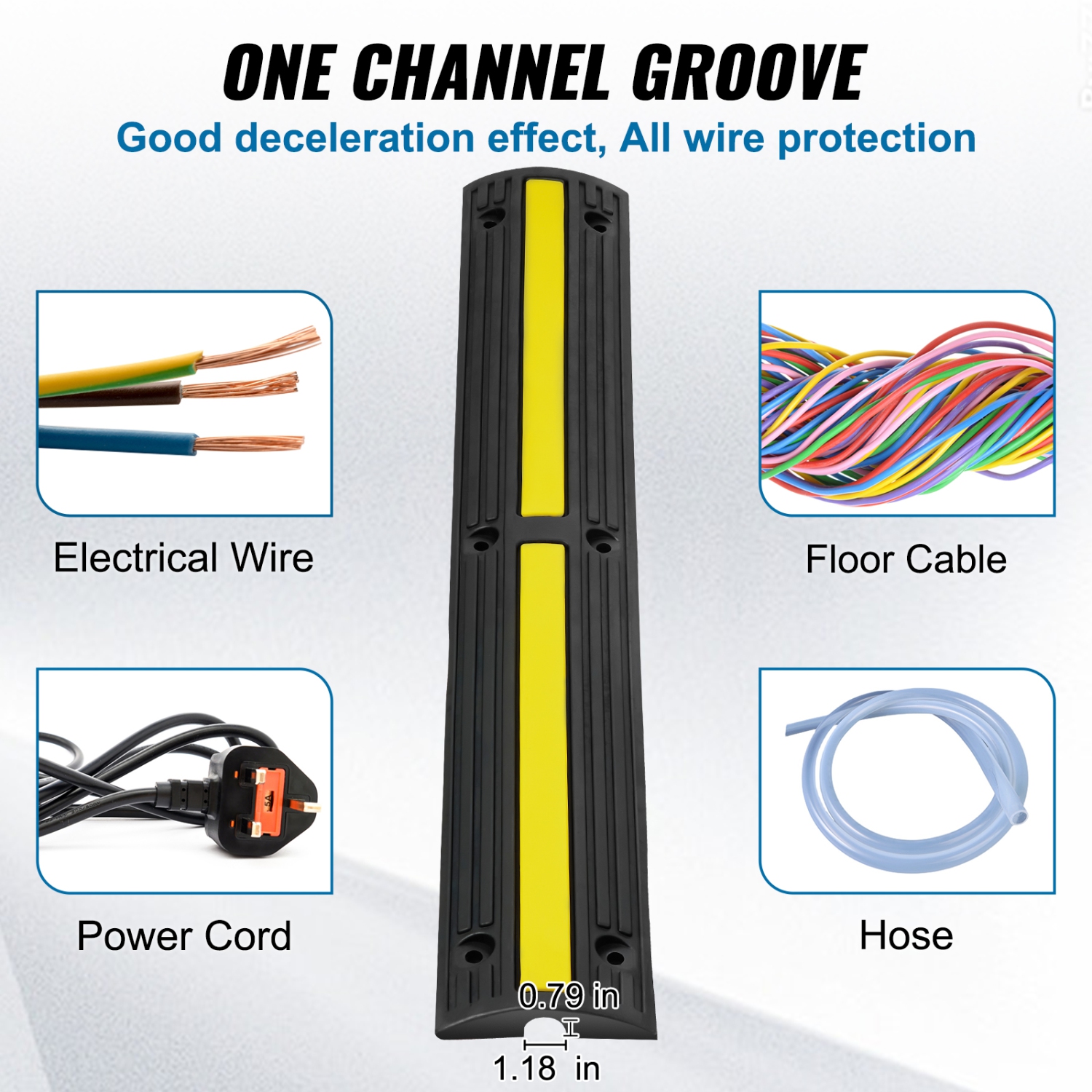 VEVOR 3.28 ft Cable Protector Ramp, 4 Pack of 1 Channel, 18000 lbs/axle Capacity Rubber Speed Bumps, Floor Cord Cable Protector Wire Cover, for