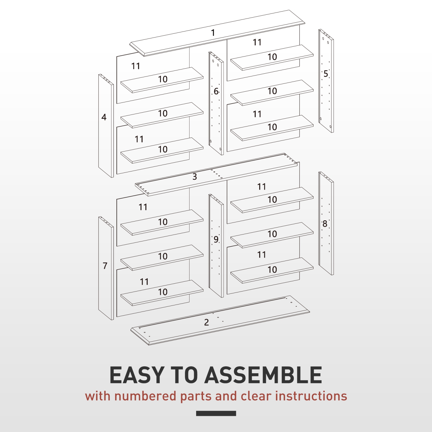 HOMCOM 8-Tier CD Shelf with 16 Compartments, 12 Adjustable Shelves, Double Media Storage Cabinet, Holds 720 CDs, 396 Blu-rays or 396 DVDs, Black