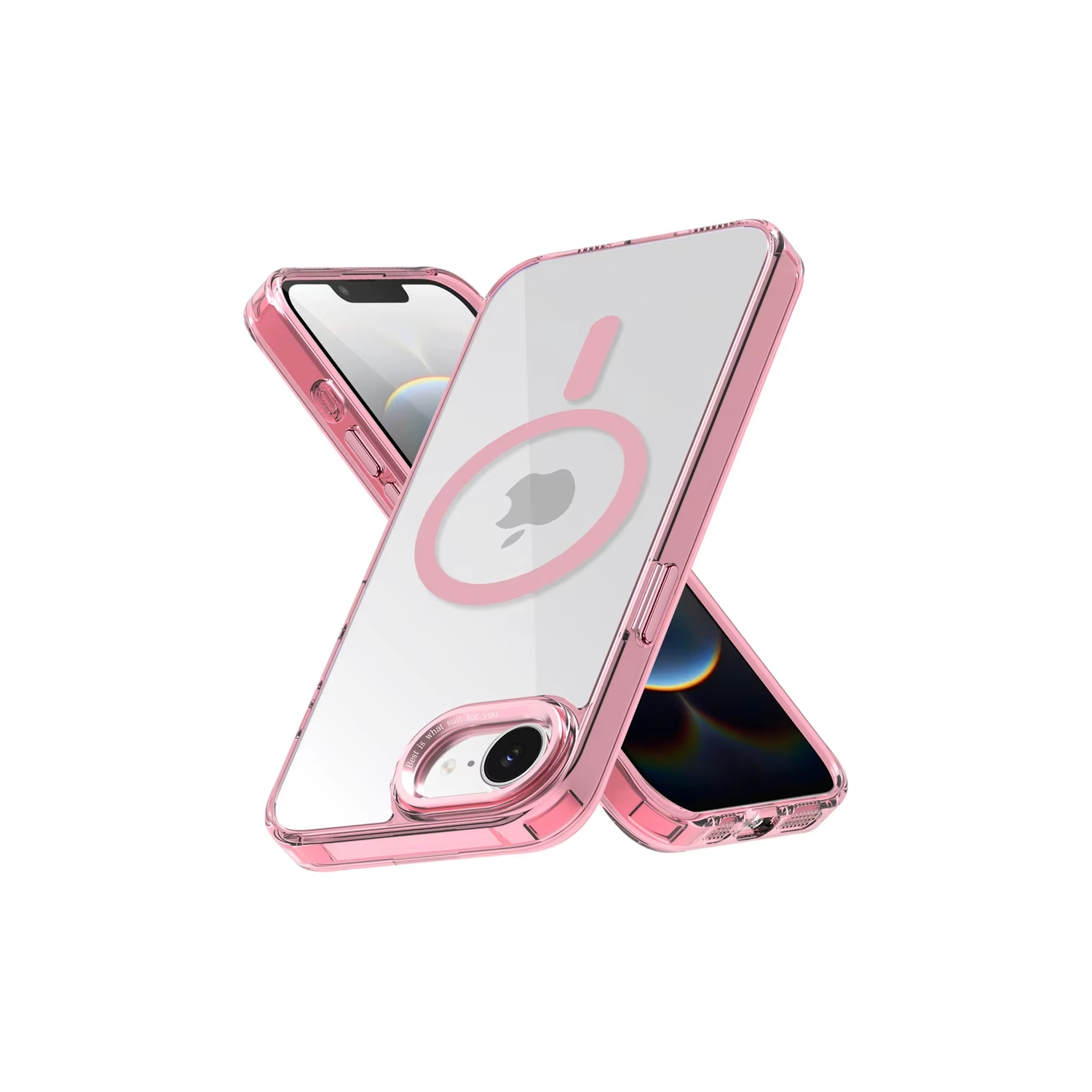 Étui Crystal Magsafe transparent de luxe pour iPhone 16e SE4 16E - Couvercle rigide plaqué chargement magnétique sans fil - Rose doré