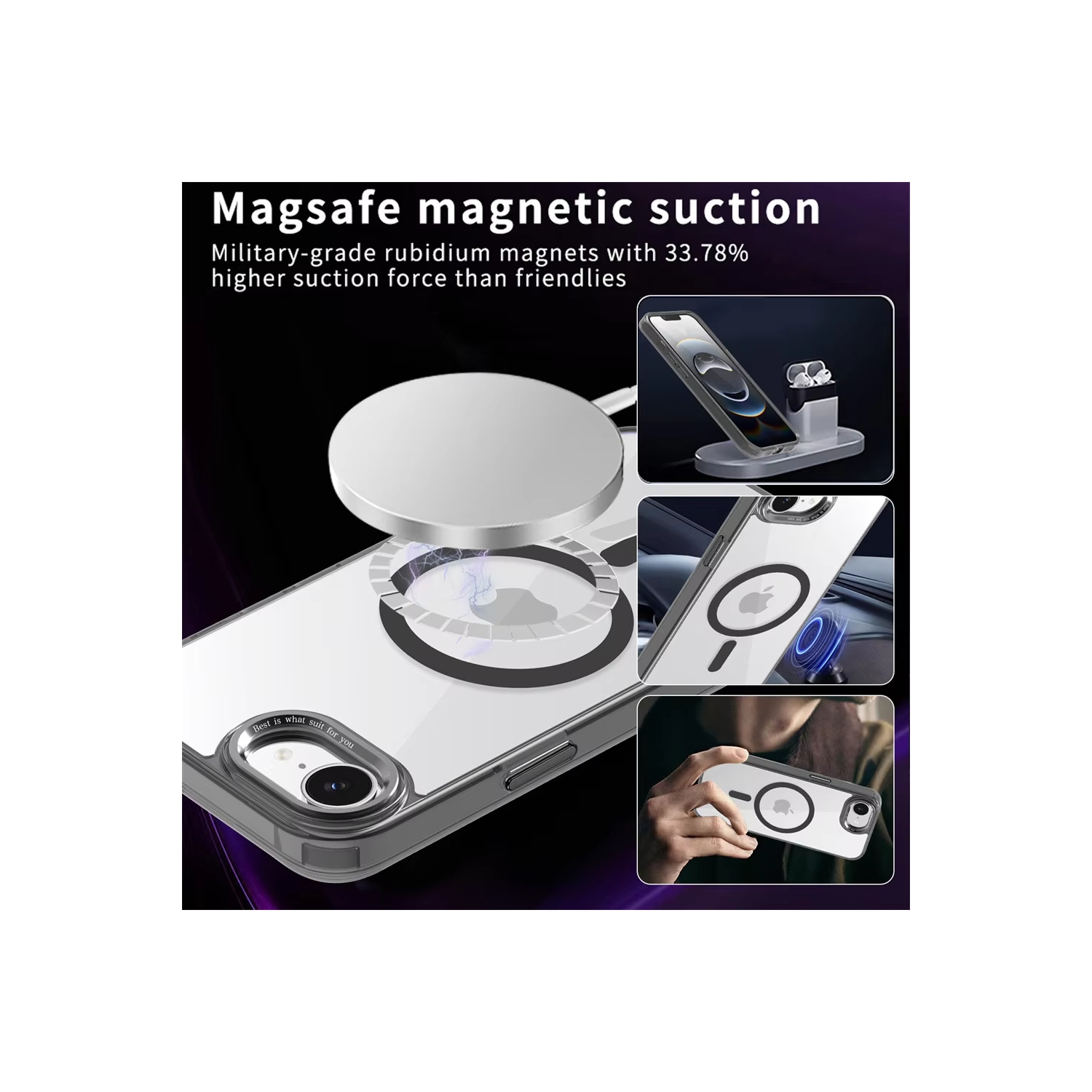 Luxury Transparent Crystal Magsafe Case For iPhone 16e SE4 16E Magnetic Wireless Charging Plating Camera Hard Cover - Silver