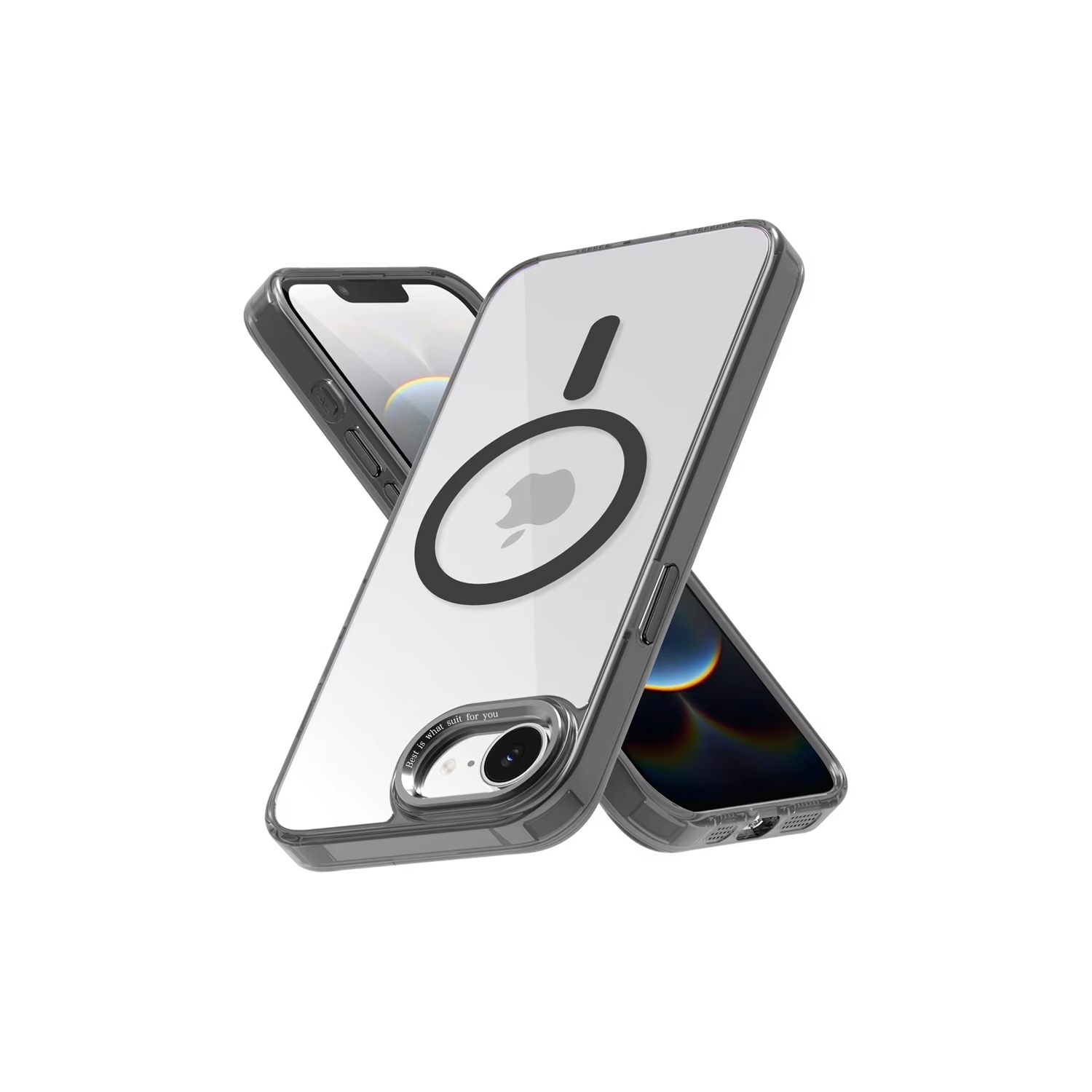 Étui Crystal Magsafe transparent de luxe pour iPhone 16e SE4 16E - Couvercle rigide plaqué chargement magnétique sans fil - Noir