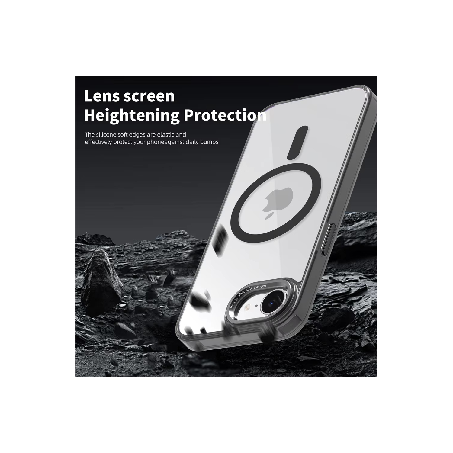 Étui Crystal Magsafe transparent de luxe pour iPhone 16e SE4 16E - Couvercle rigide plaqué chargement magnétique sans fil - Noir