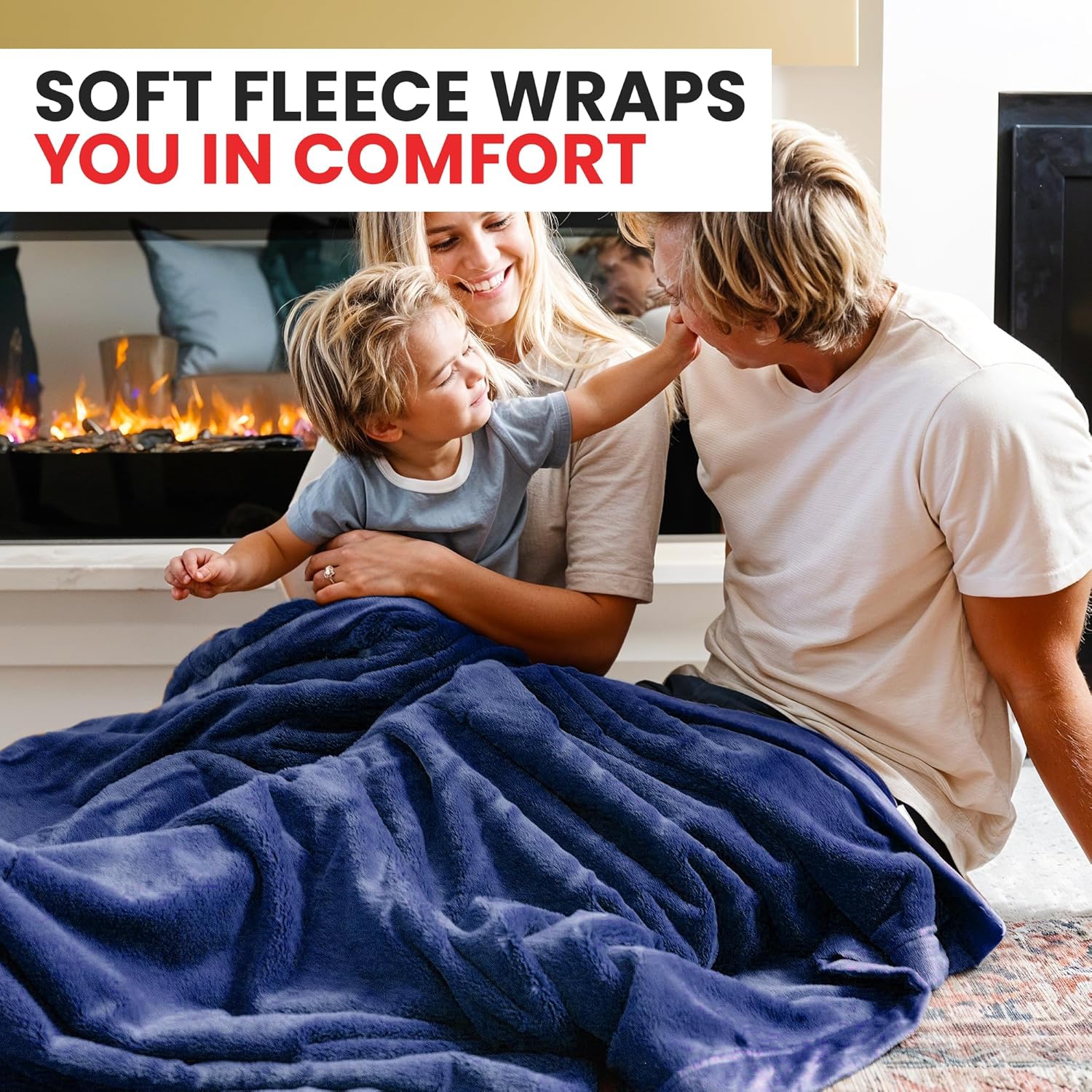 Canadian Linen Polar Fleece Blankets, 66"x90" Twin Size, Lightweight Cozy Warm Super Soft Moisture Free Breathable Blankets for All Season, Navy Blue