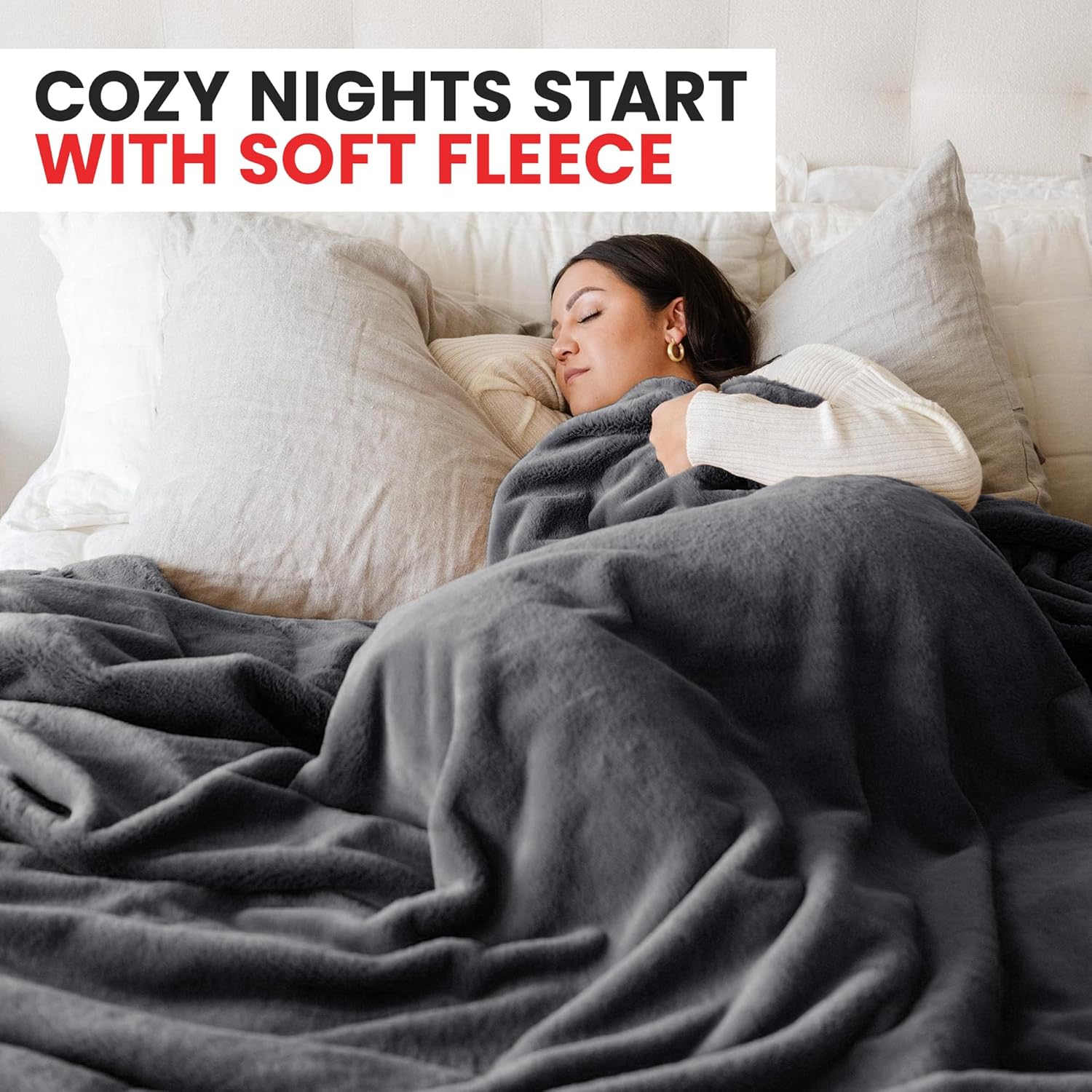 Canadian Linen Polar Fleece Blankets, 66"x90" Twin Size, Lightweight Cozy Warm Super Soft Moisture Free Breathable Blankets for All Season, Dark Grey