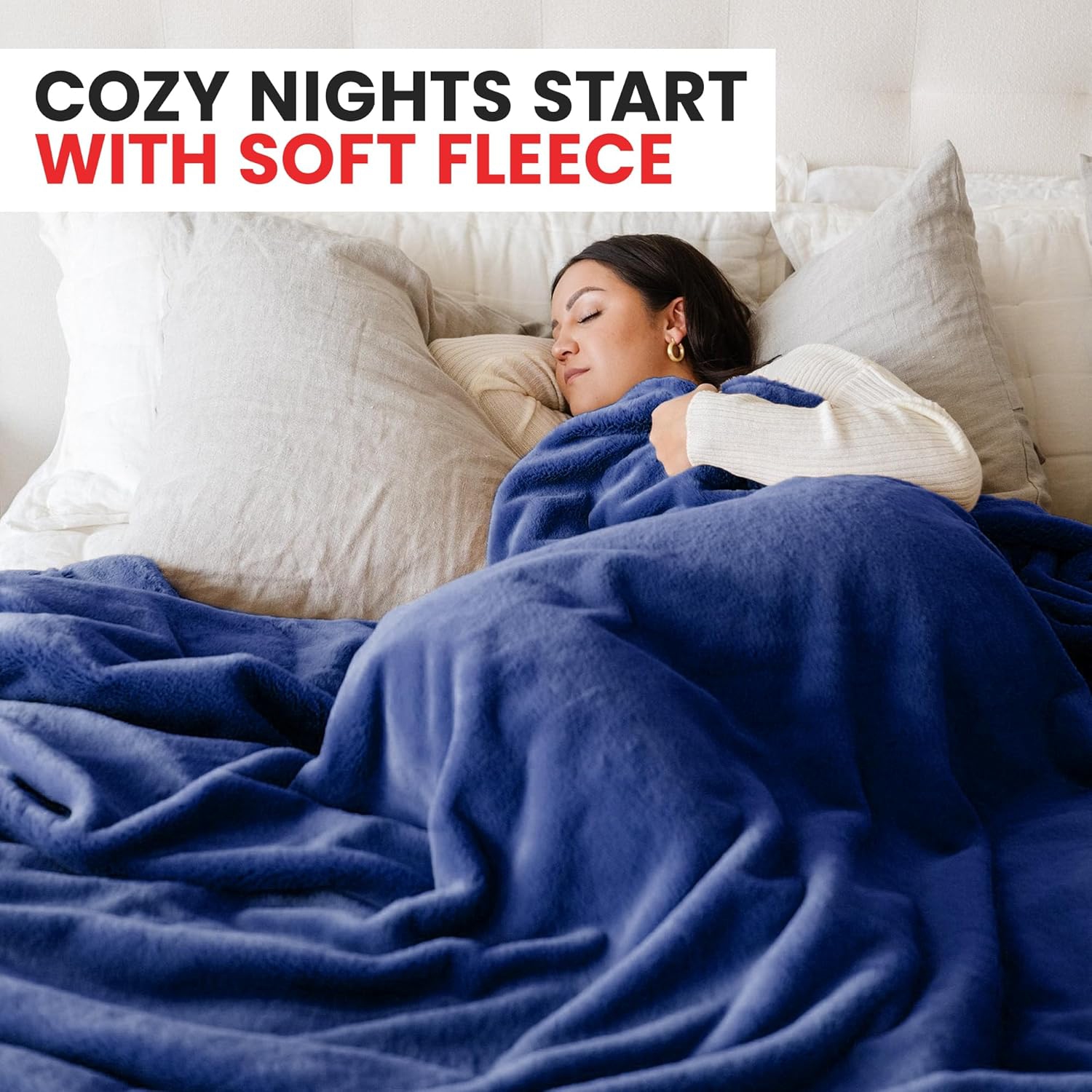 Canadian Linen Polar Fleece Blankets, 80"x90" Double Size Lightweight Cozy Warm Super Soft Moisture Free Breathable Blanket for All Season, Navy Blue