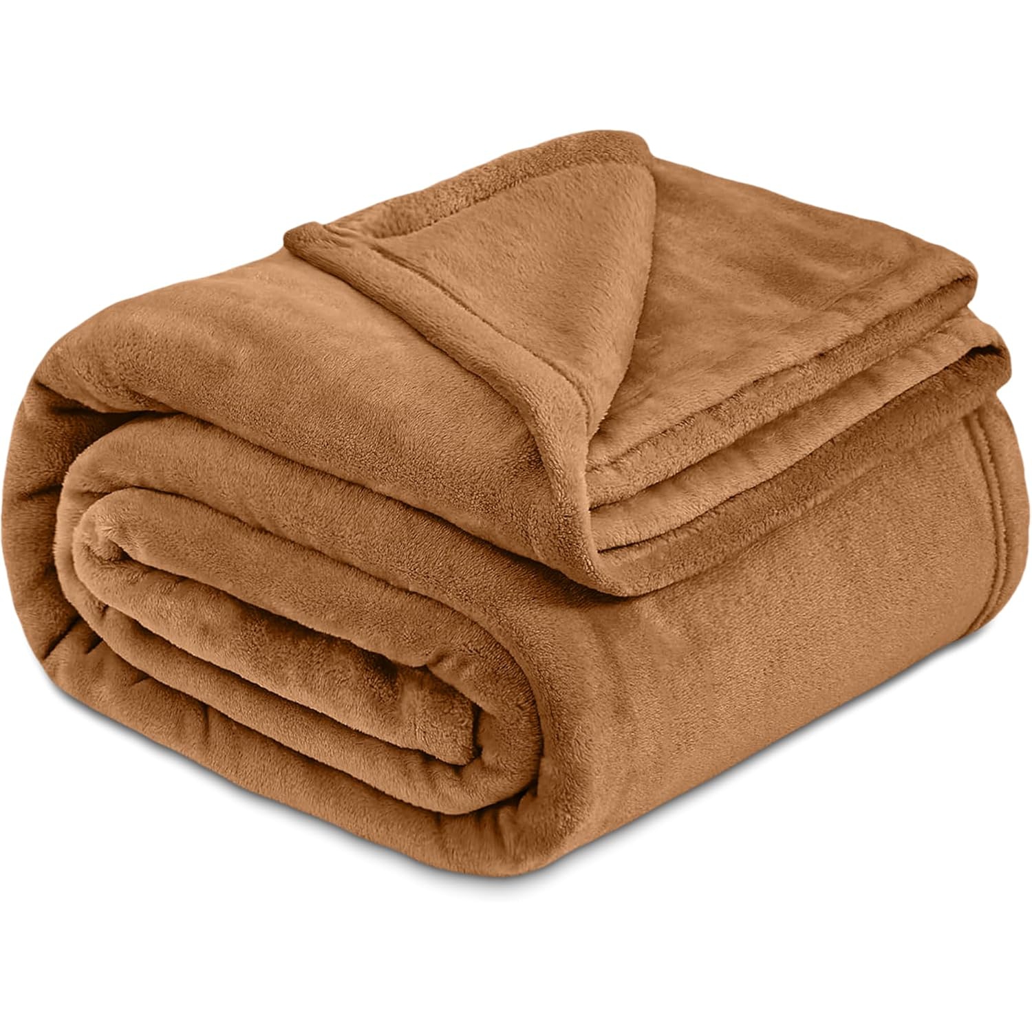 Canadian Linen Polar Fleece Blankets 80"x90" Double Size Lightweight Cozy Warm Super Soft Moisture Free Breathable Bedding Blanket for Hotel Home, Tan