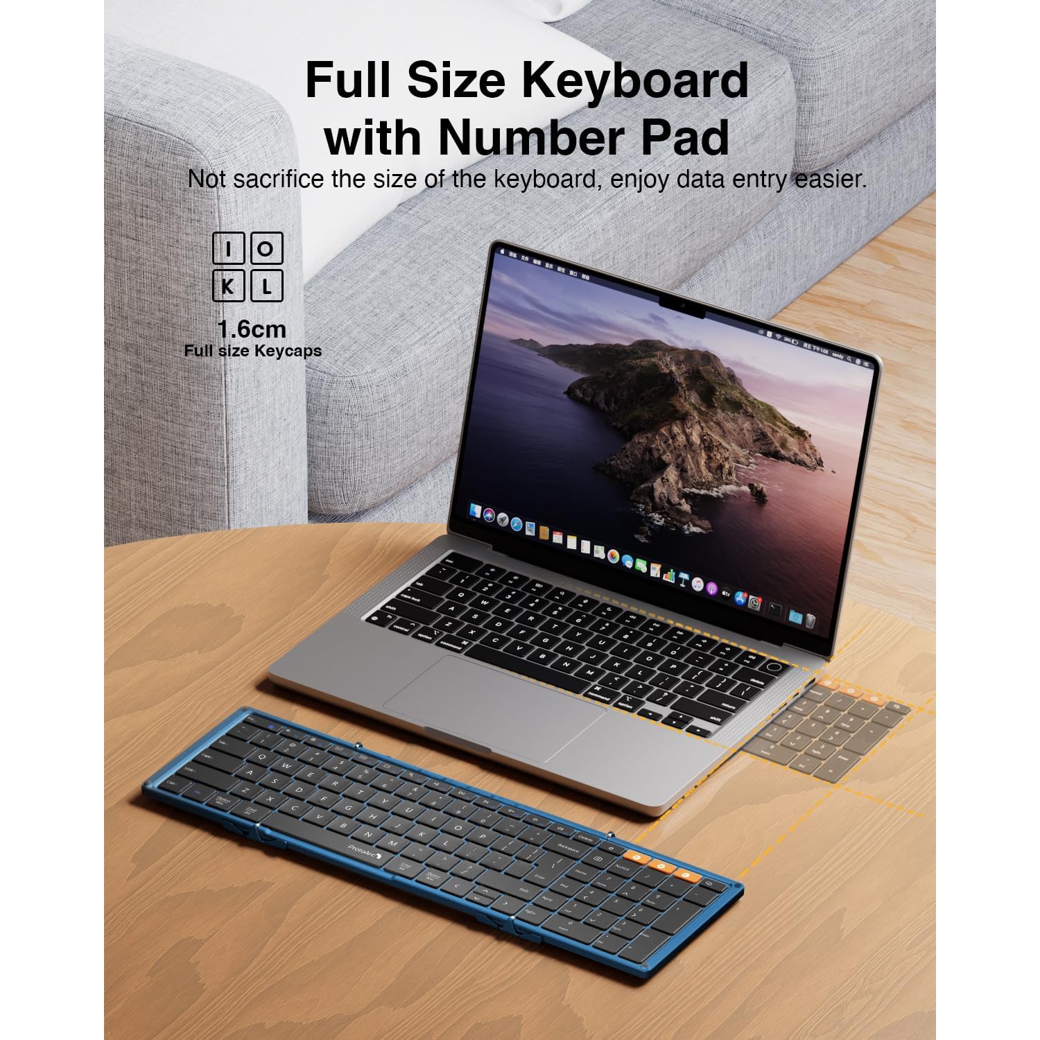 ProtoArc Foldable Bluetooth Keyboard, XK01 Folding Wireless Portable Keyboard with Numeric Keypad, Full-Size Travel Keyboard for iPad Tablet