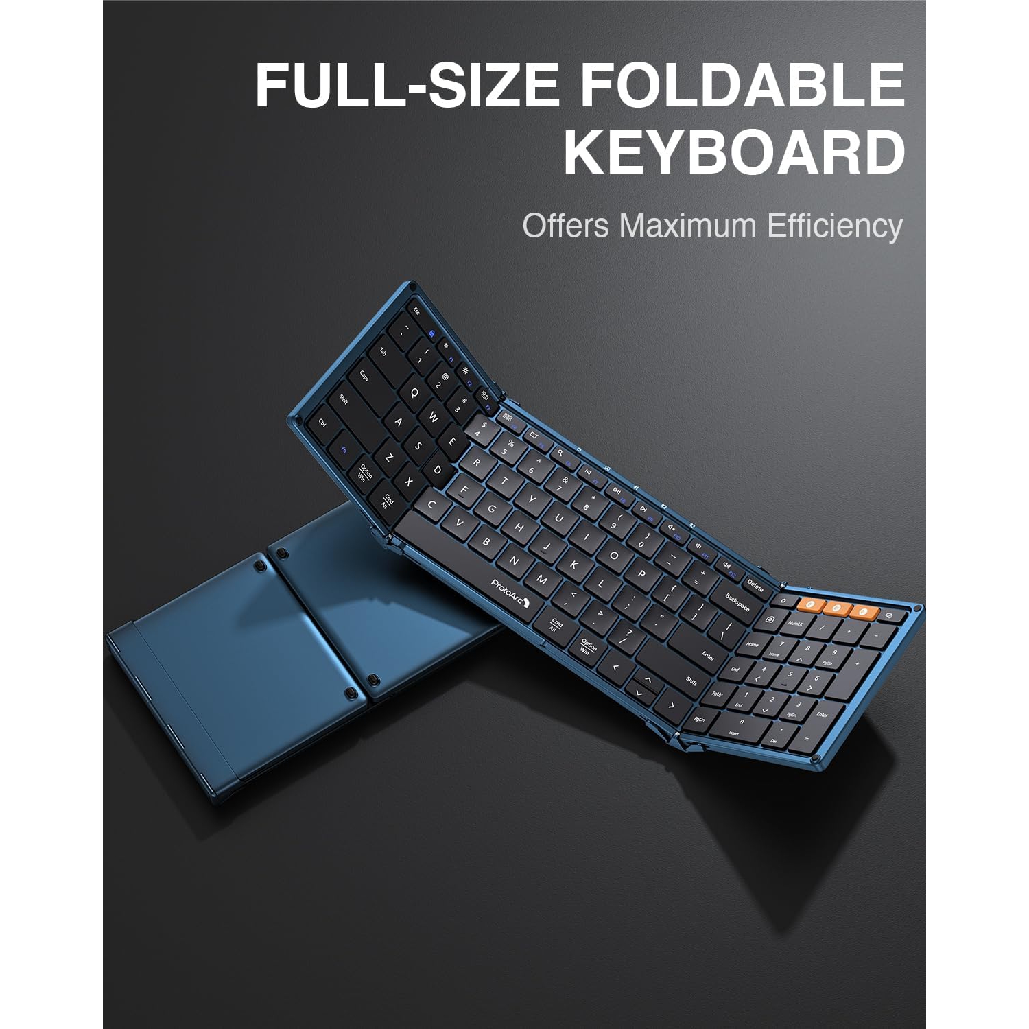 ProtoArc Foldable Bluetooth Keyboard, XK01 Folding Wireless Portable Keyboard with Numeric Keypad, Full-Size Travel Keyboard for iPad Tablet