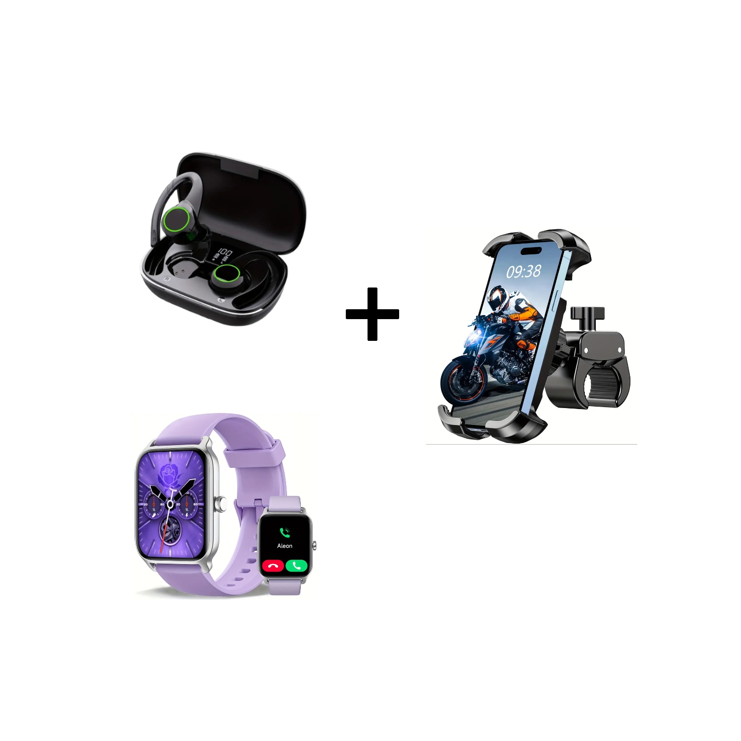 Support pour téléphone de vélo, montre intelligente avec moniteur d'activité et écouteurs boutons sport sans fil - Parfait pour les styles de vie