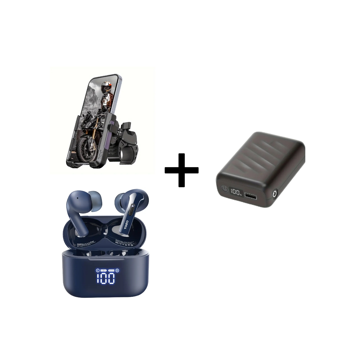 Ear Headset with 48H Playback, 20000mAh Battery Pack, and 360° Bicycle Phone Holder