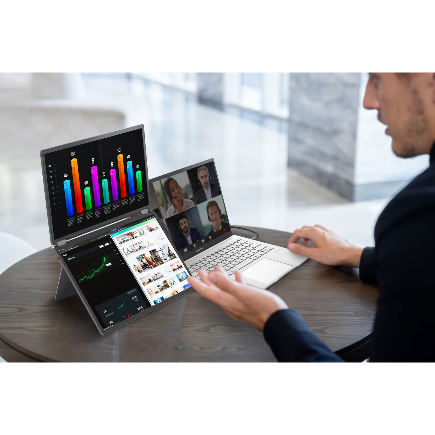 Moniteur DEL DELO gris à gris 1ms HD intégrale 14 po ZenScreen d'ASUS à configuration portative à deux écrans