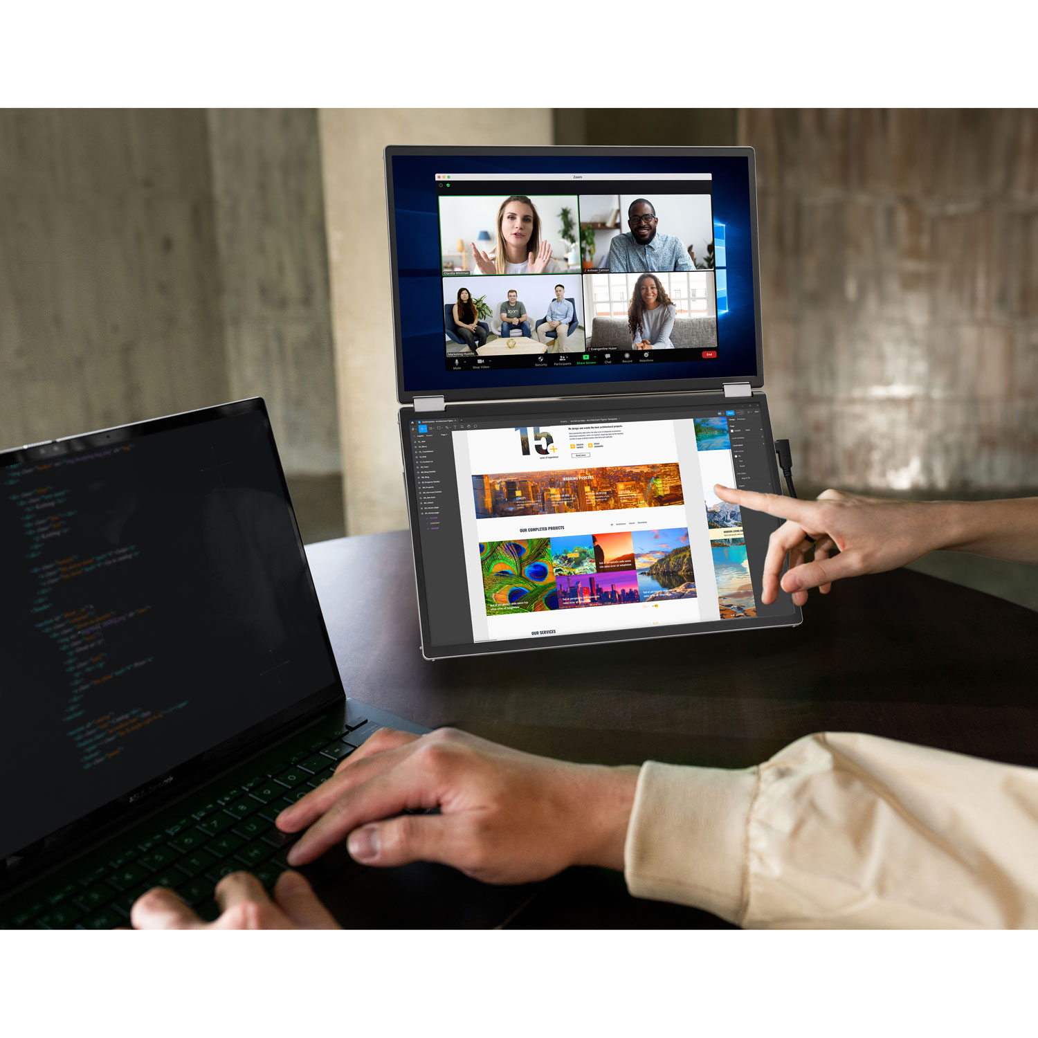 Moniteur DEL DELO gris à gris 1ms HD intégrale 14 po ZenScreen d'ASUS à configuration portative à deux écrans