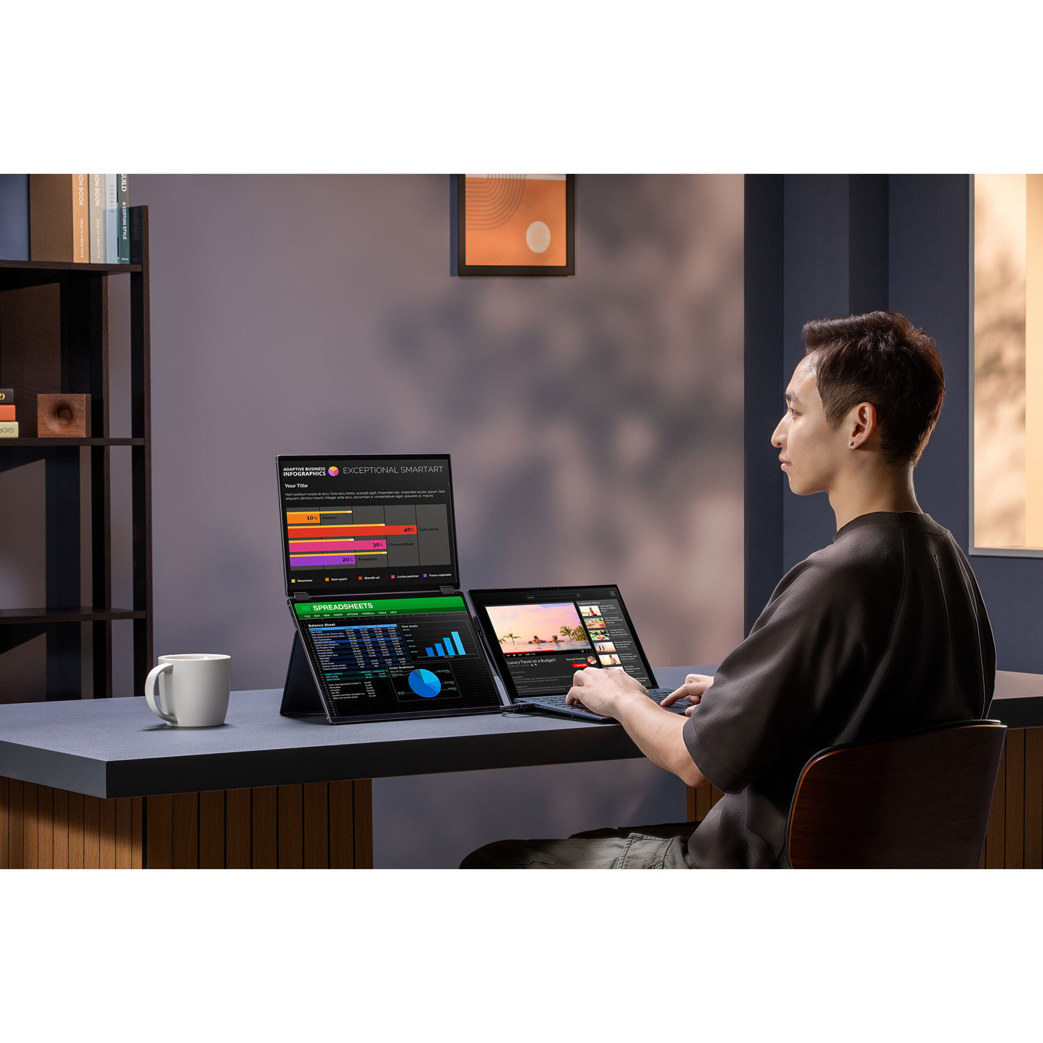 Moniteur DEL DELO gris à gris 1ms HD intégrale 14 po ZenScreen d'ASUS à configuration portative à deux écrans