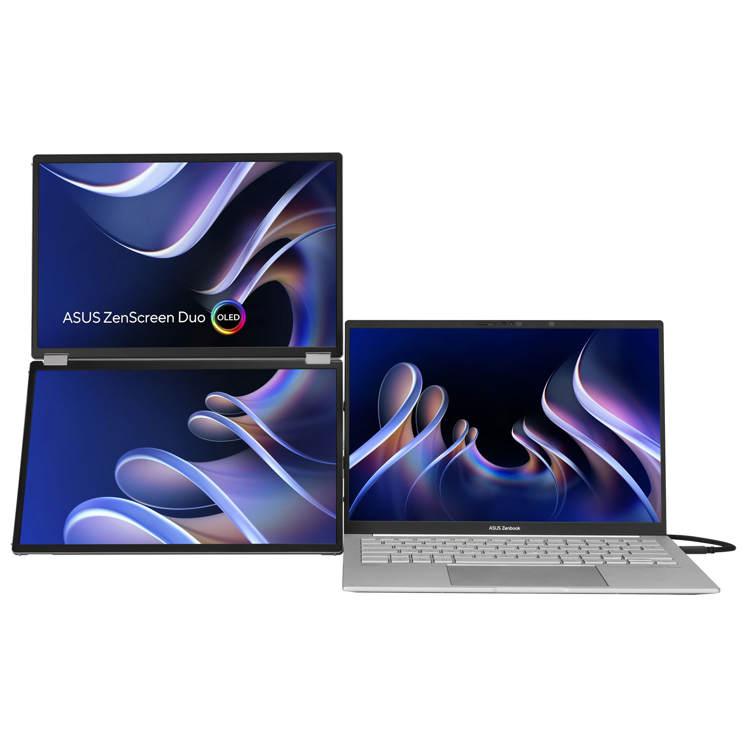 Moniteur DEL DELO gris à gris 1ms HD intégrale 14 po ZenScreen d'ASUS à configuration portative à deux écrans