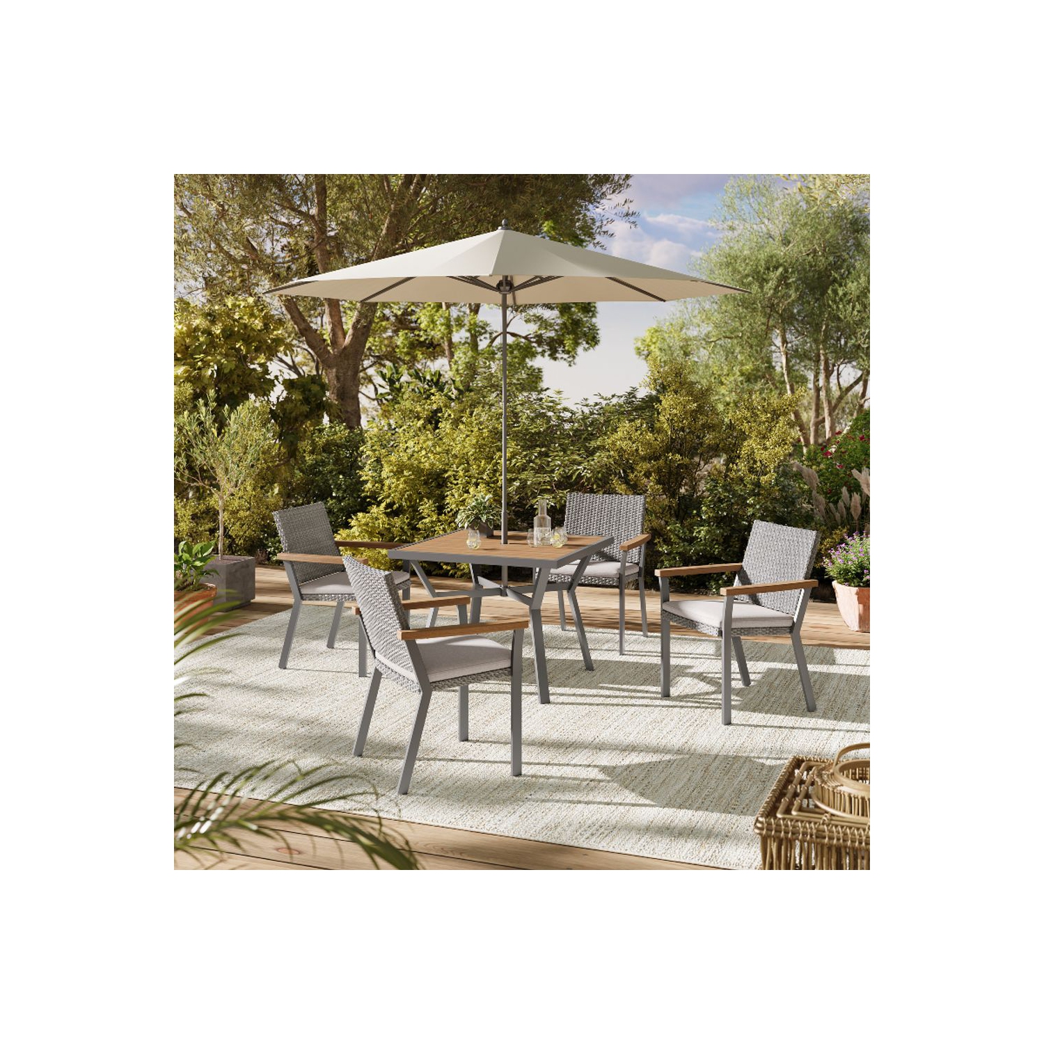 SONGMICS HOME Sencillo Collection - Dining Table, Patio Table, with Umbrella Hole