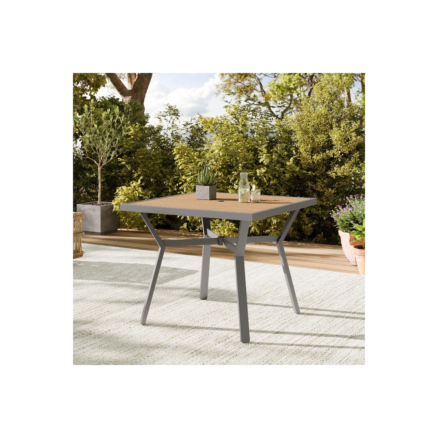 SONGMICS HOME Sencillo Collection - Dining Table, Patio Table, with Umbrella Hole