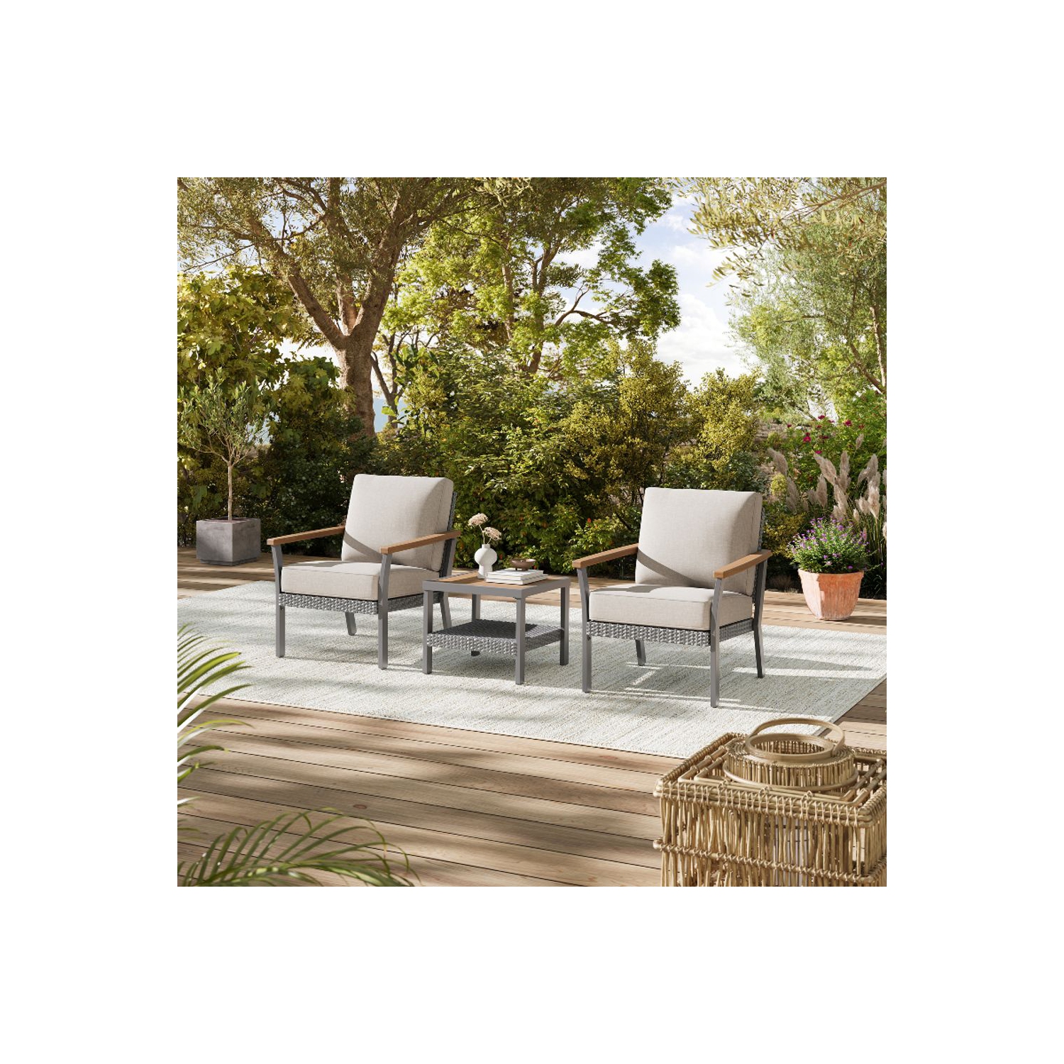 Collection Sencillo de SONGMICS HOME – Ensemble de meubles de jardin 3 pièces, 2 chaises longues et 1 table basse