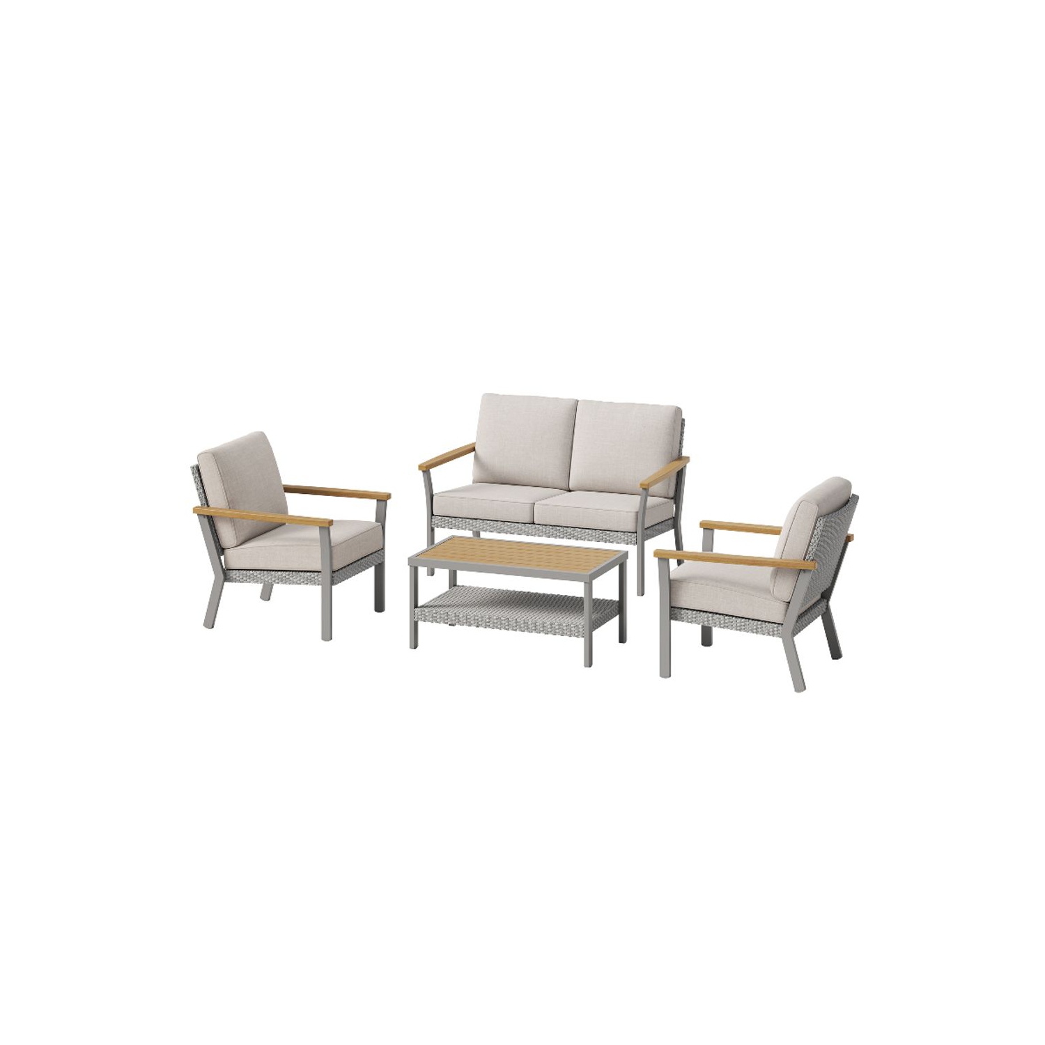 SONGMICS HOME Sencillo Collection - 4 Piece Patio Furniture Set, 2 Lounge Chairs, 1 Loveseat, 1 Coffee Table