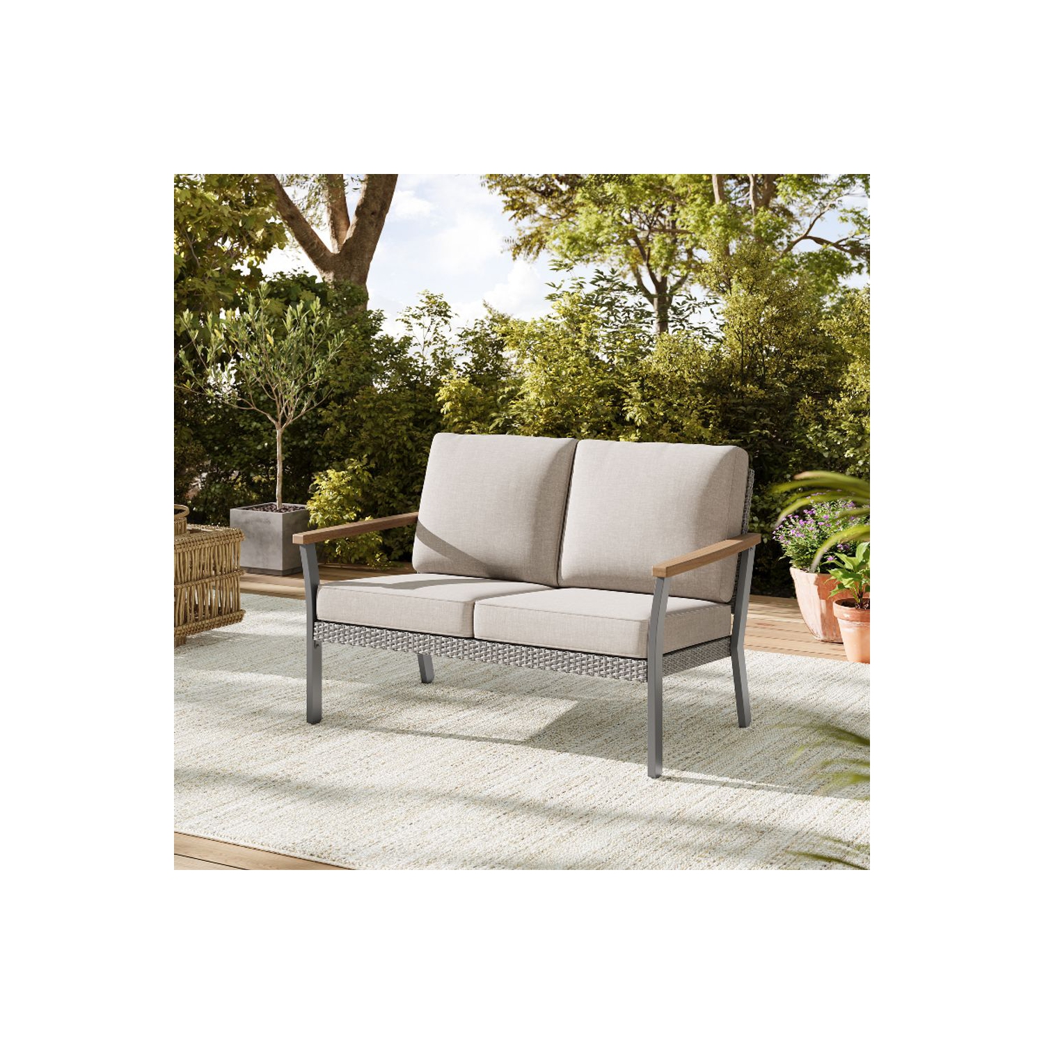 SONGMICS HOME Sencillo Collection - 4 Piece Patio Furniture Set, 2 Lounge Chairs, 1 Loveseat, 1 Coffee Table