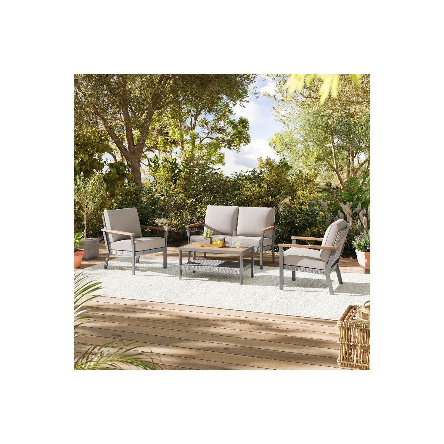 SONGMICS HOME Sencillo Collection - 4 Piece Patio Furniture Set, 2 Lounge Chairs, 1 Loveseat, 1 Coffee Table