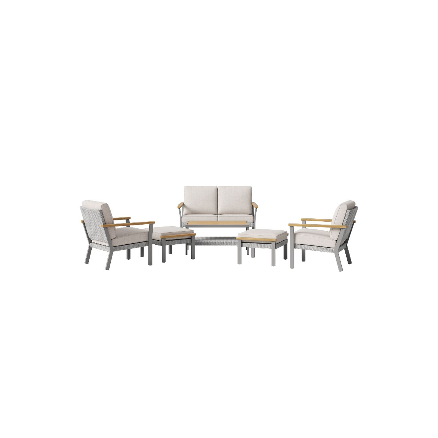 SONGMICS HOME Sencillo Collection - 6 Piece Patio Furniture Set, 1 Coffee Table, 1 Loveseat, 2 Lounge Chairs and 2 Ottomans