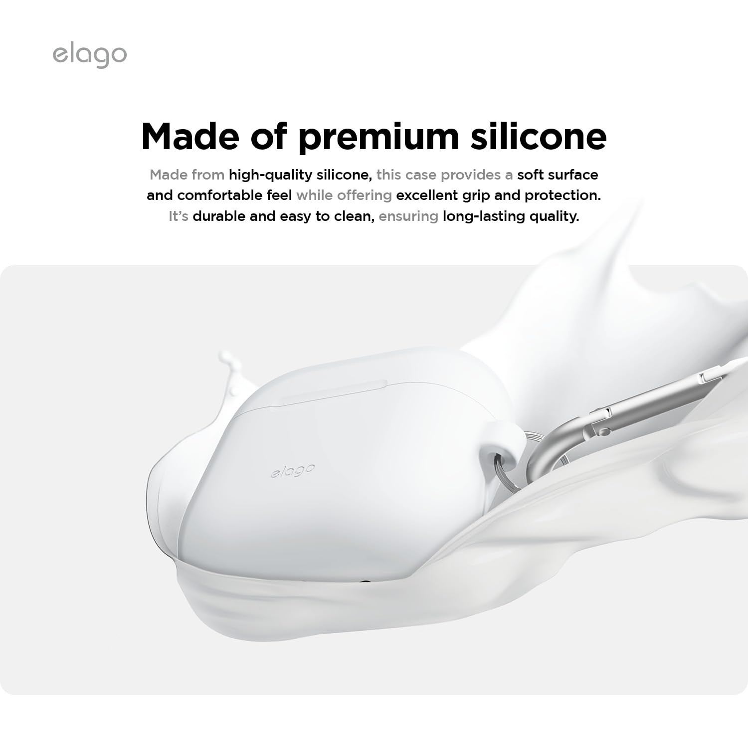 elago Silicone Case Compatible with AirPods 4 Case - Carabiner Included, Supports Wireless Charging, Shock Resistant, Full Protection