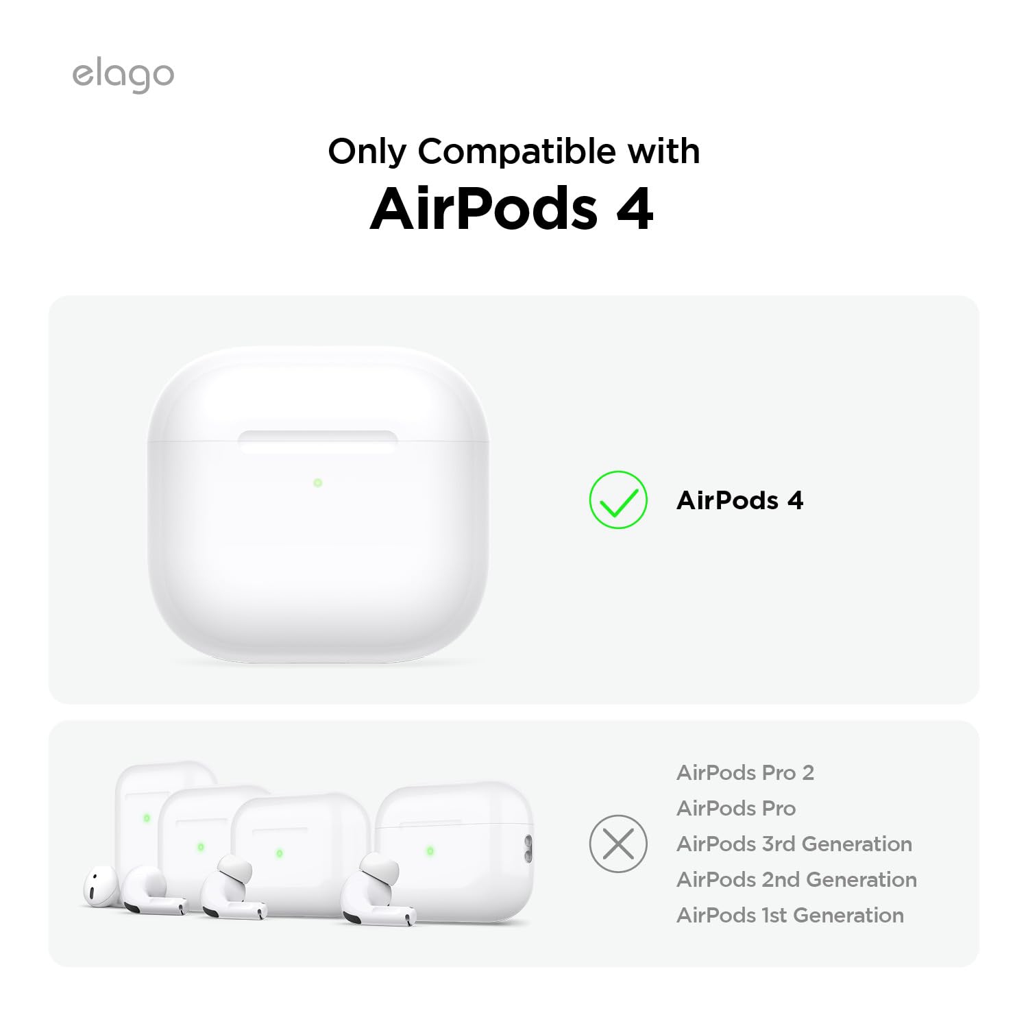 Étui en silicone Elago compatible avec les AirPods 4 - Mousqueton inclus, prise en charge du chargement sans fil, résistant aux chocs, protection