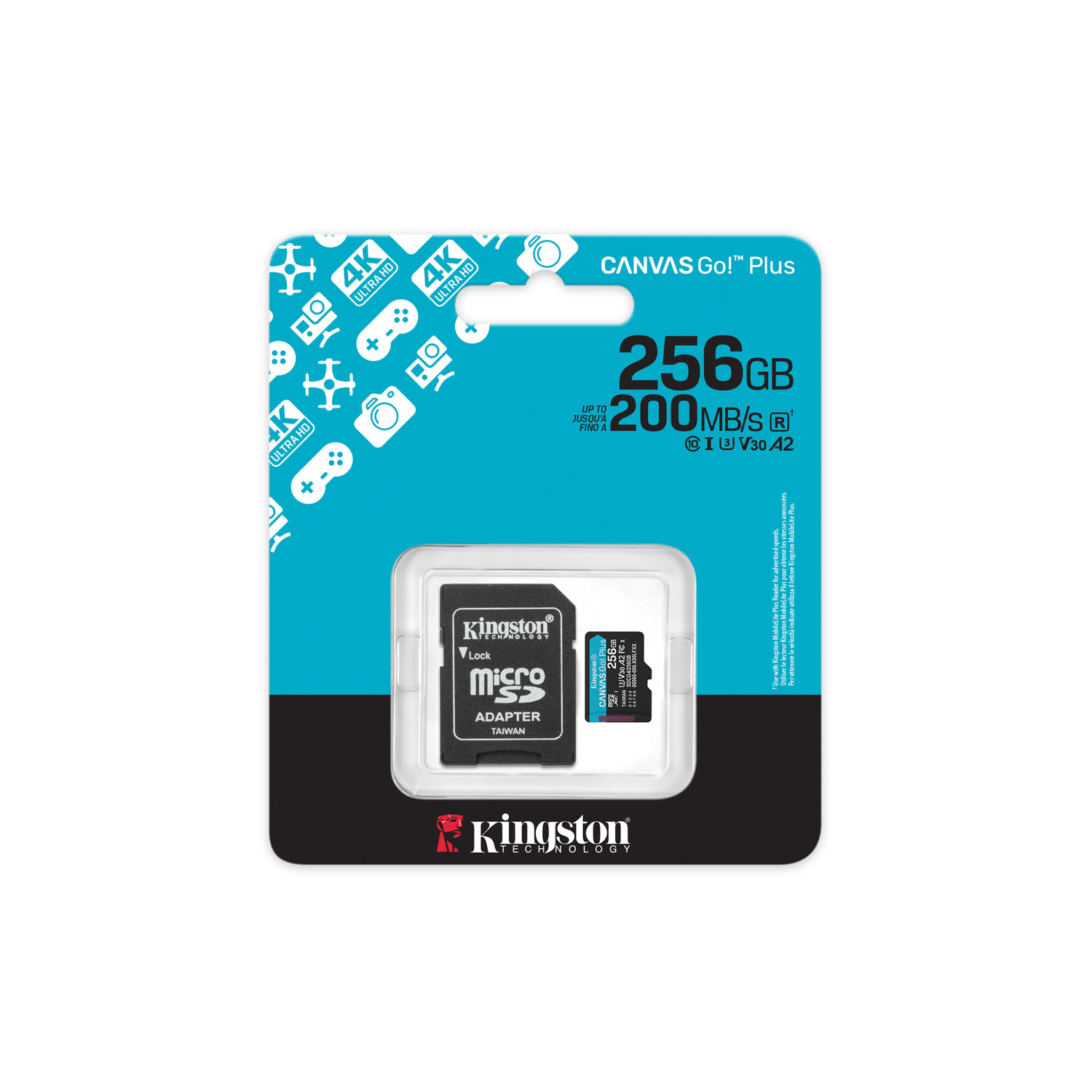 Carte mémoire Kingston Canvas Go! Plus microSD U3 V30 de 200 Mo/s de 256 Go