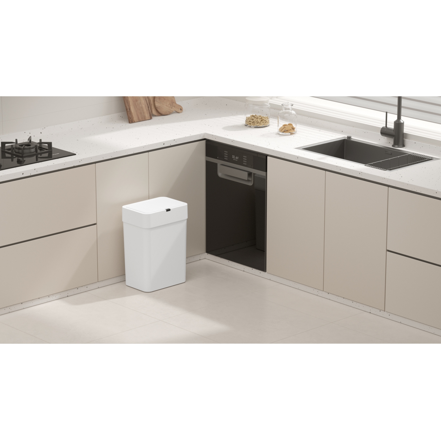 Elpheco – Poubelle à capteur de mouvement mince, 2,4 et 4 gallons sans contact avec couvercle silencieux, résistant aux traces de doigts, étanche,